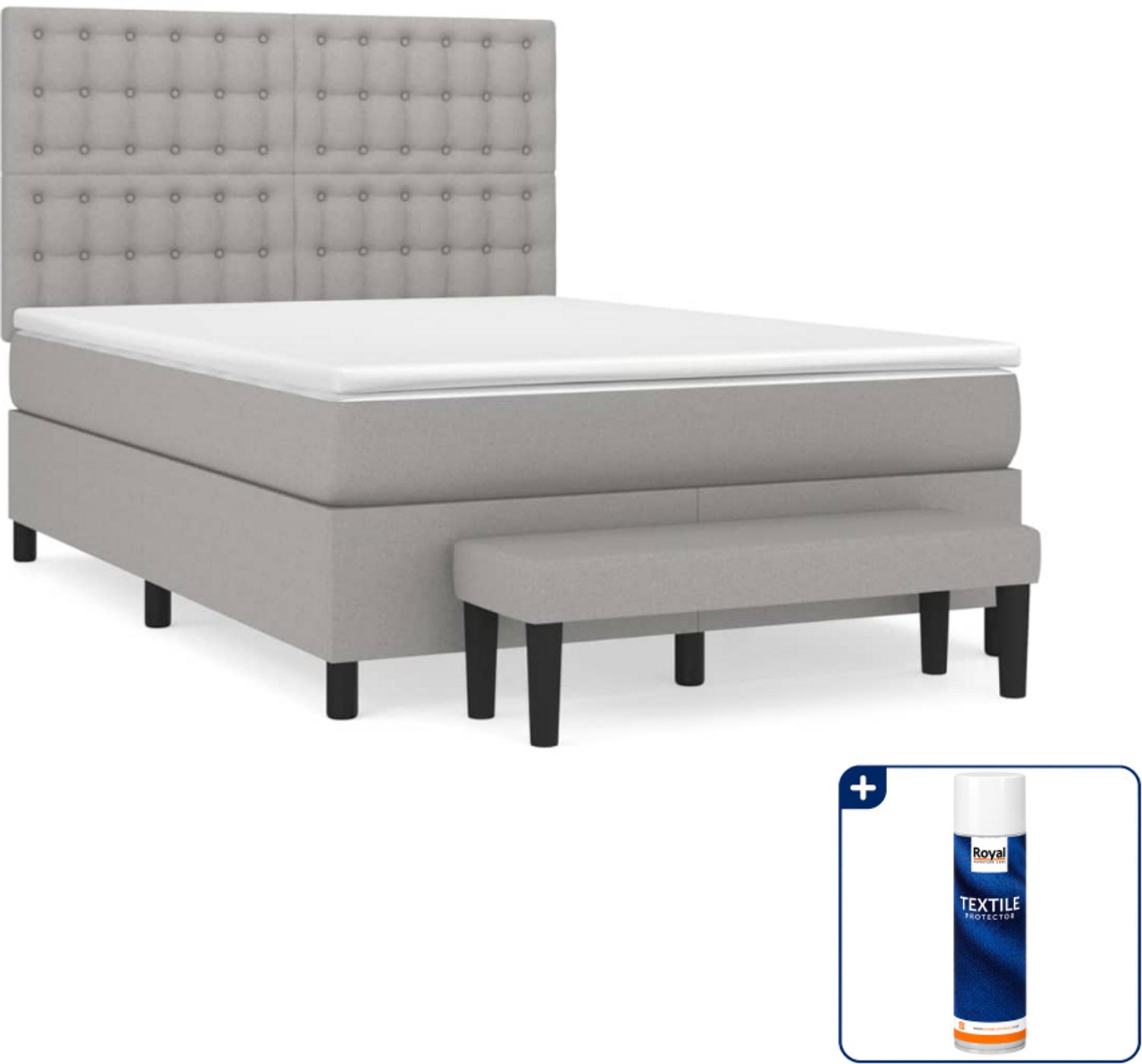 vidaXL boxspring met matras - Small double - 140 x 200 cm - lichtgrijs - Inclusief textielbeschermer 500 ml