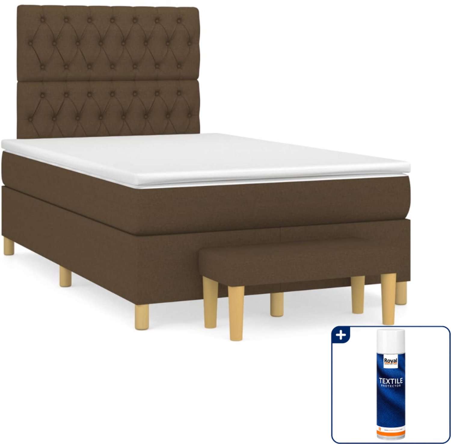 vidaXL Boxspringset 120 x 200 cm - stof - donkerbruin - Inclusief textielbeschermer 500 ml