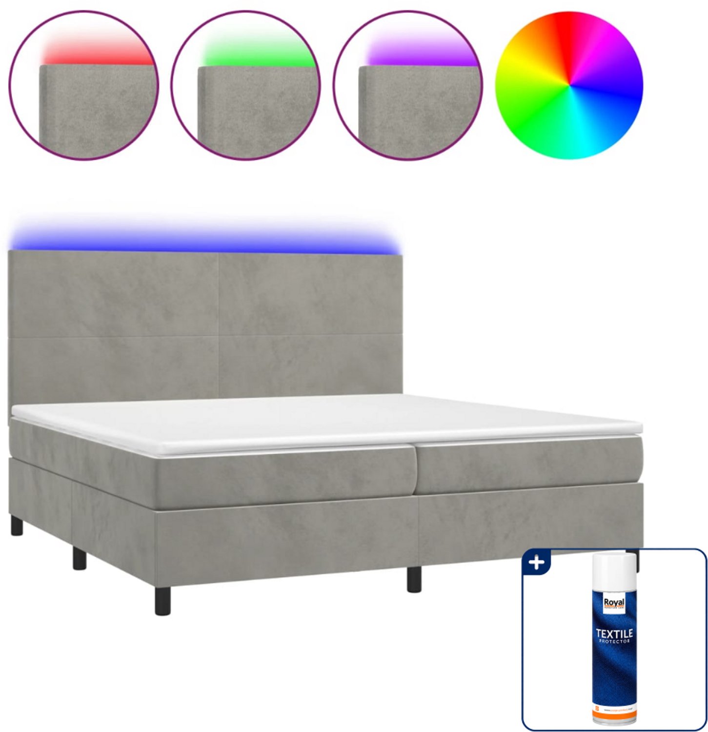vidaXL boxspring met matras en LED - super kingsize - lichtgrijs - Inclusief textielbeschermer 500 ml