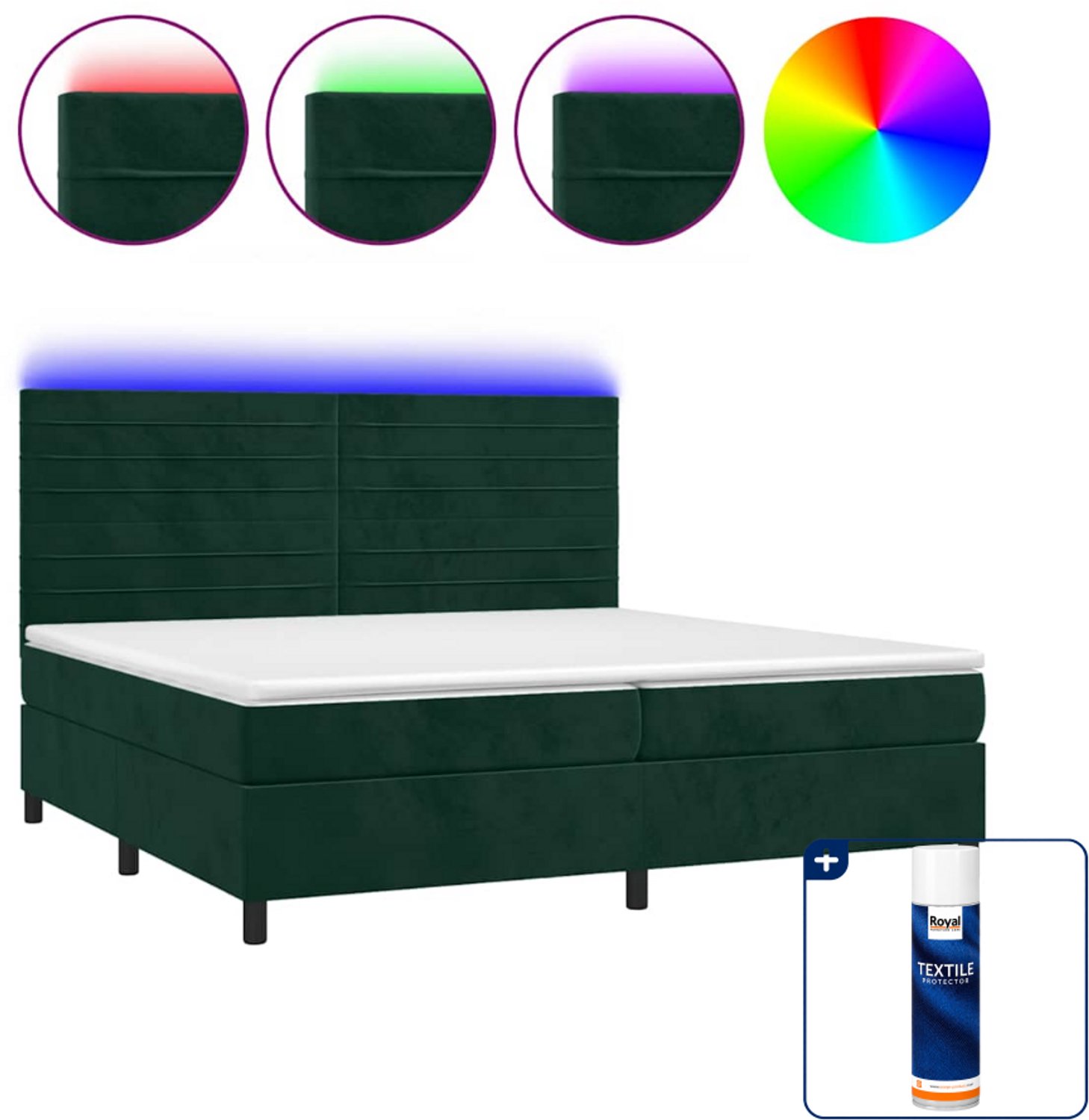 vidaXL boxspring met matras en LED - 200 x 200 cm - donkergroen - Inclusief textielbeschermer 500 ml