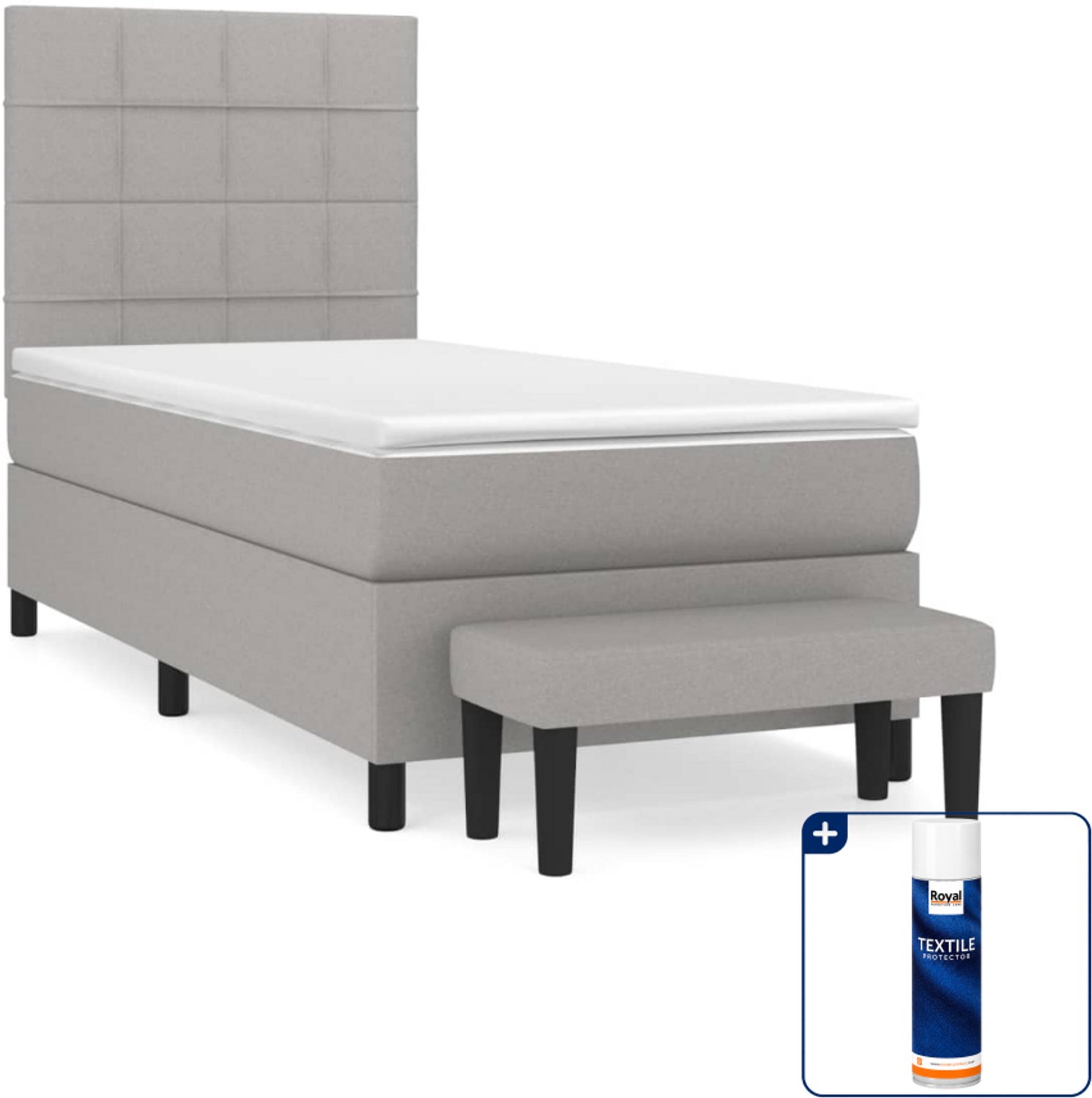 vidaXL boxspring met matras en bankje - 100 x 200 cm - lichtgrijs - Inclusief textielbeschermer 500 ml
