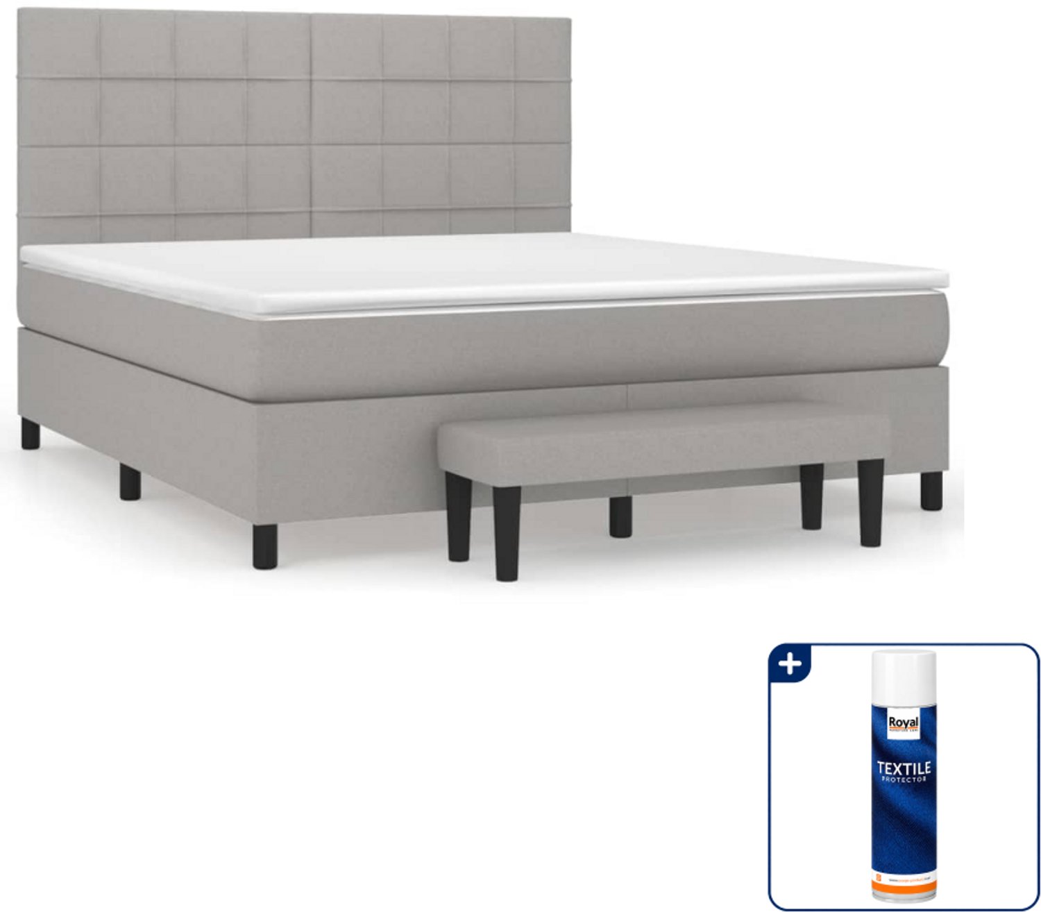 vidaXL boxspring met matras - Queensize - 160 x 200 cm - lichtgrijs - Inclusief textielbeschermer 500 ml