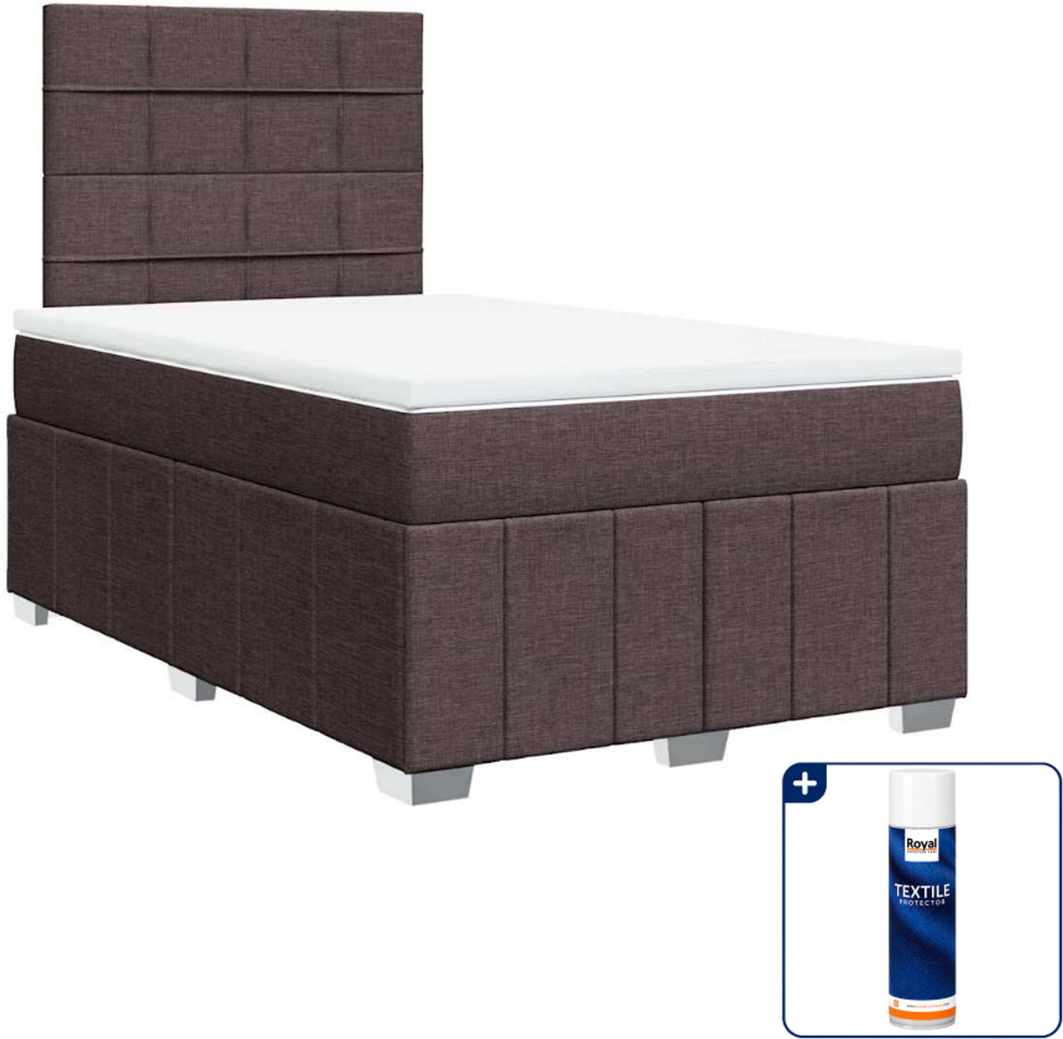 vidaXL boxspring met matras - 120 x 190 cm - stof - donkerbruin - Inclusief textielbeschermer 500 ml