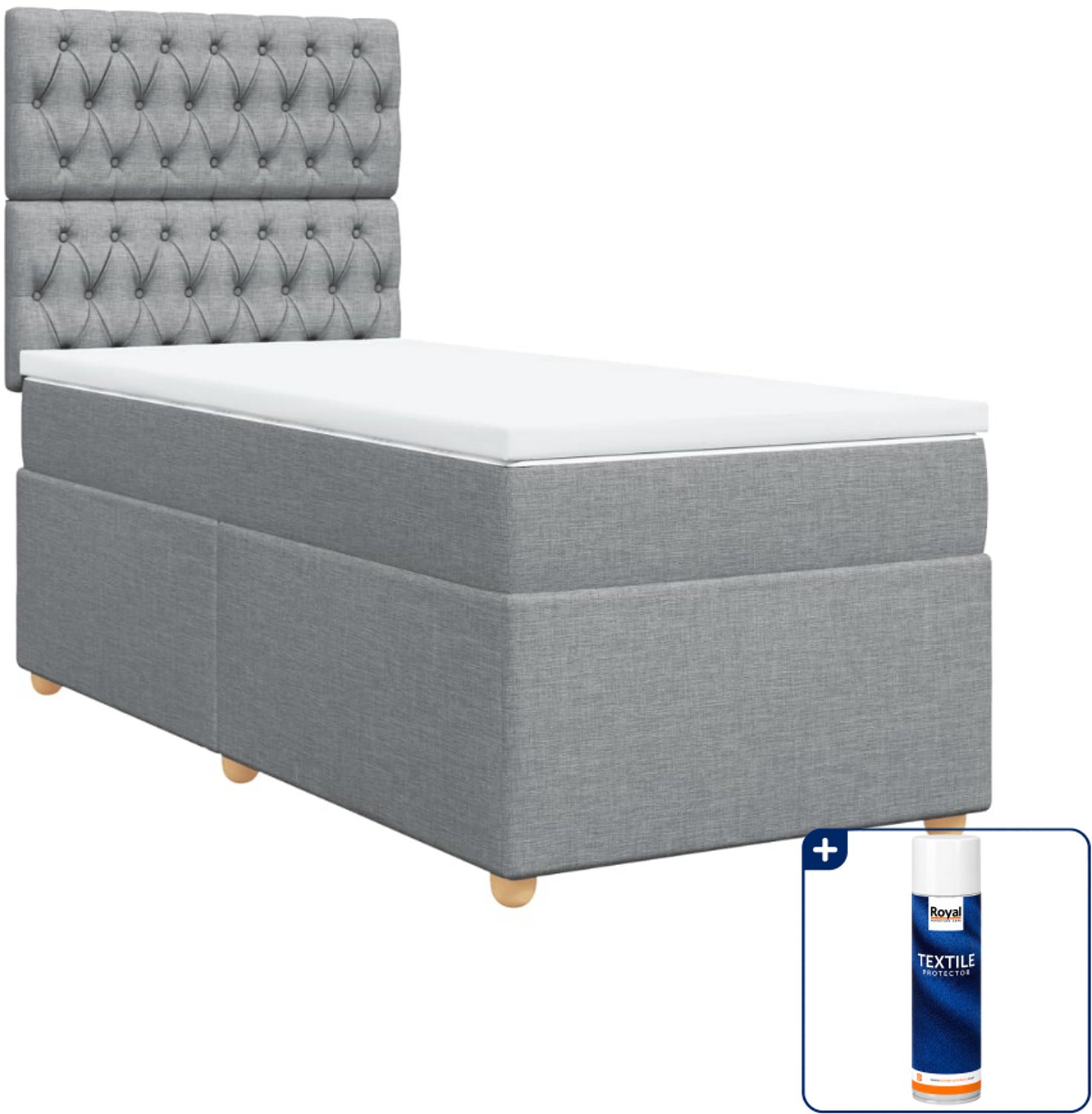 vidaXL boxspring met matras 90 x 200 cm - stof - lichtgrijs - Inclusief textielbeschermer 500 ml