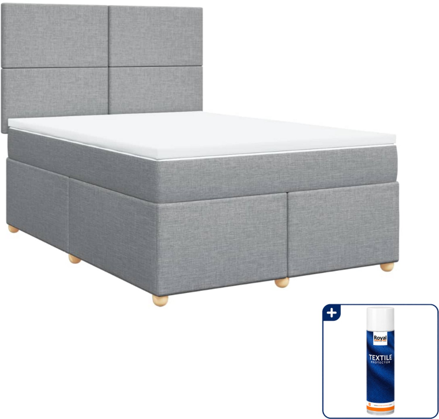 vidaXL boxspring - Small double - 140 x 200 cm - lichtgrijs - Inclusief textielbeschermer 500 ml