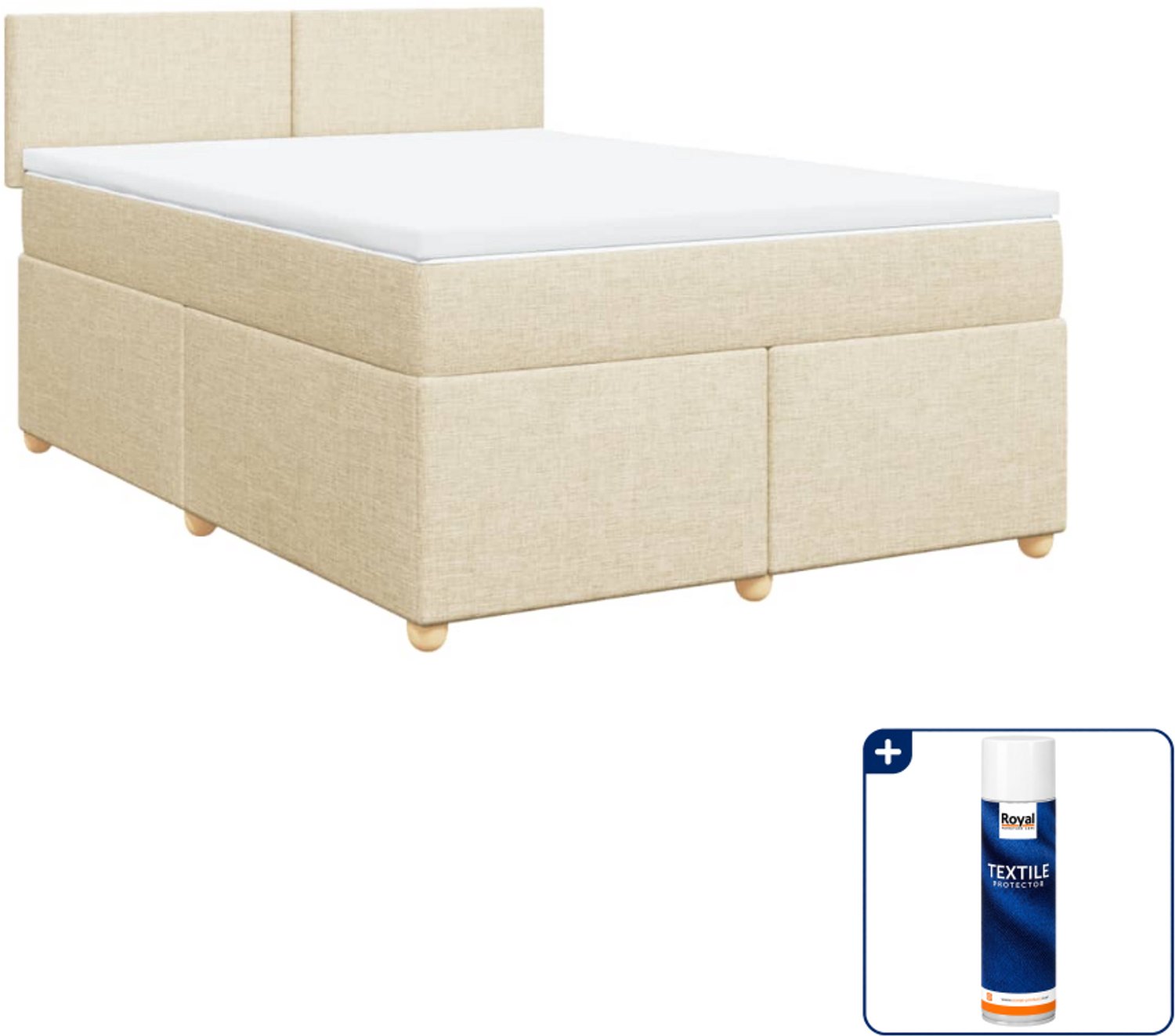vidaXL boxspring met matras 140 x 190 cm - crème - Inclusief textielbeschermer 500 ml