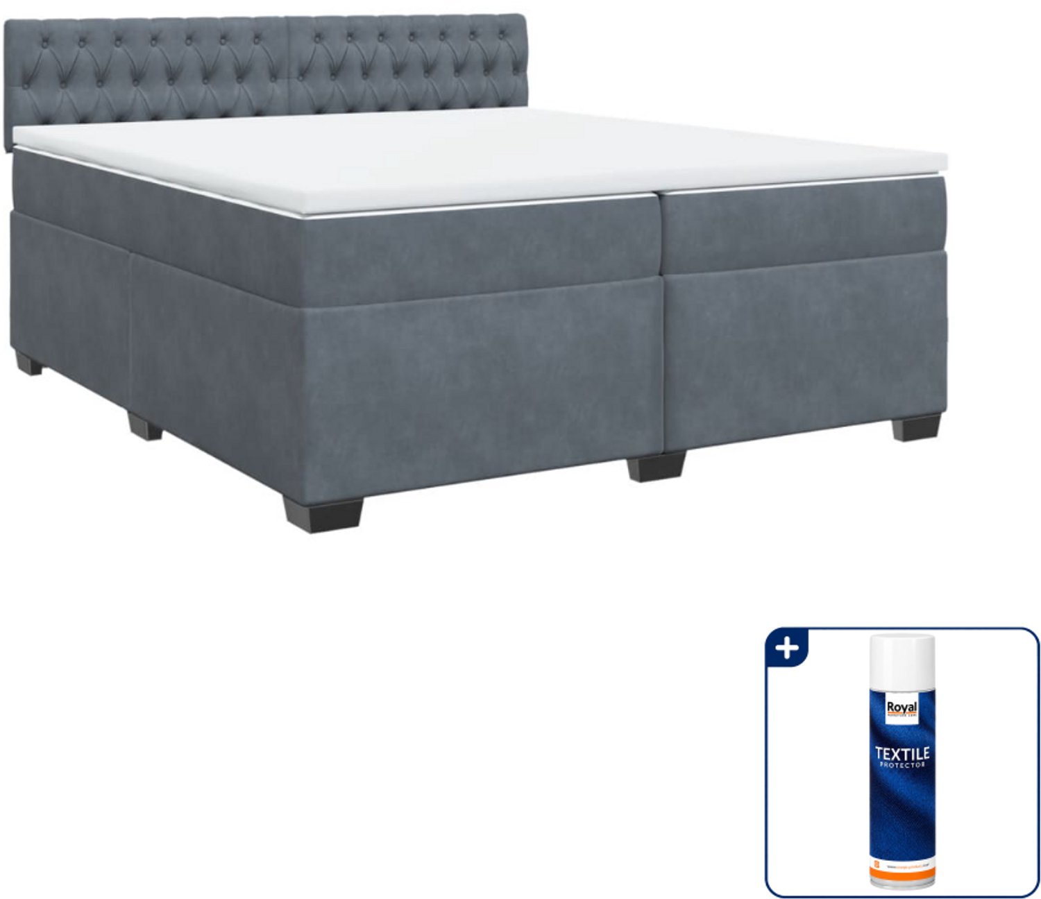 vidaXL Boxspring Super kingsize - 200 x 200 cm - fluweel - donkergrijs - Inclusief textielbeschermer 500 ml