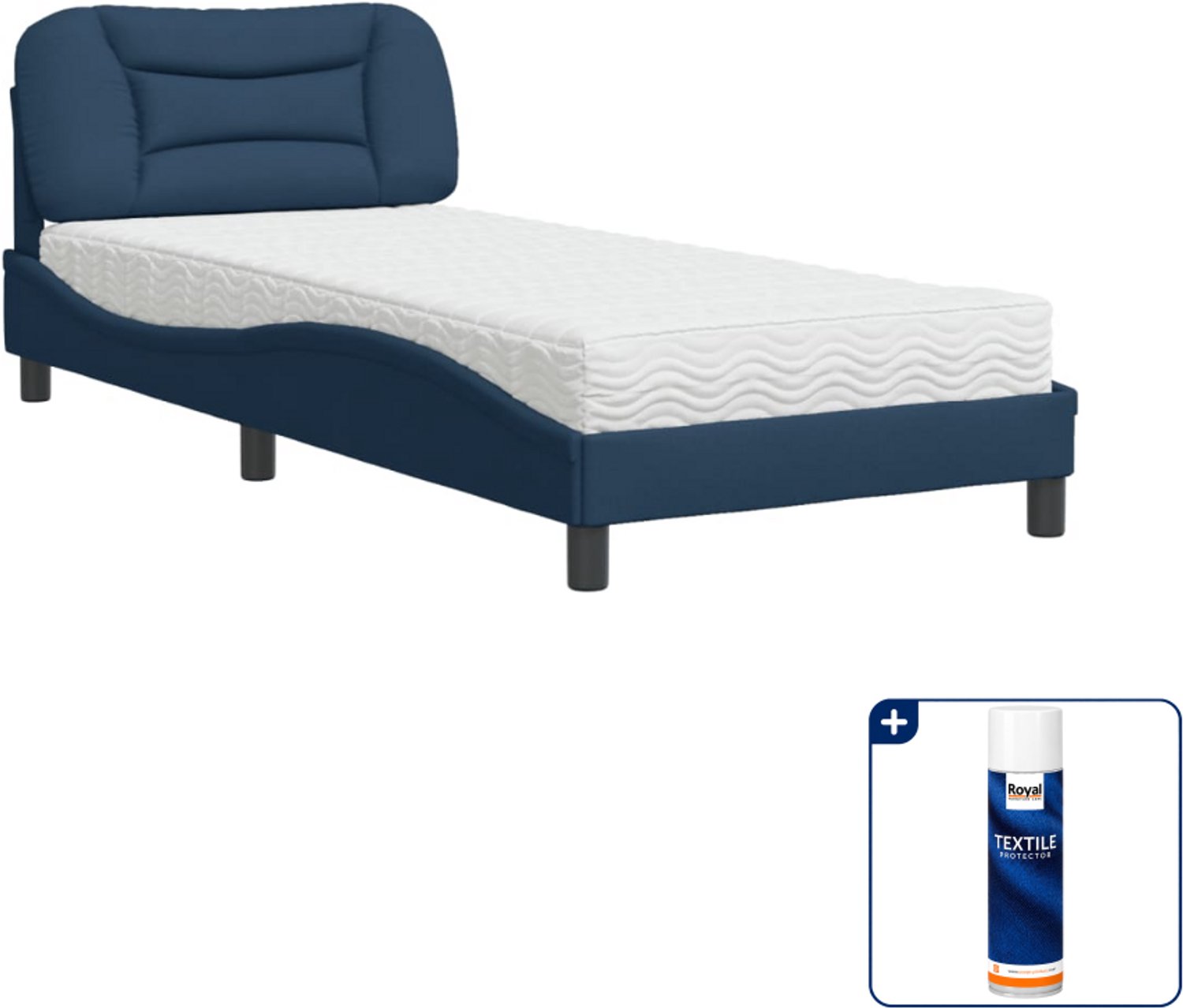 vidaXL bed Hvar met matras 90 x 200 cm - blauw - Inclusief textielbeschermer 500 ml