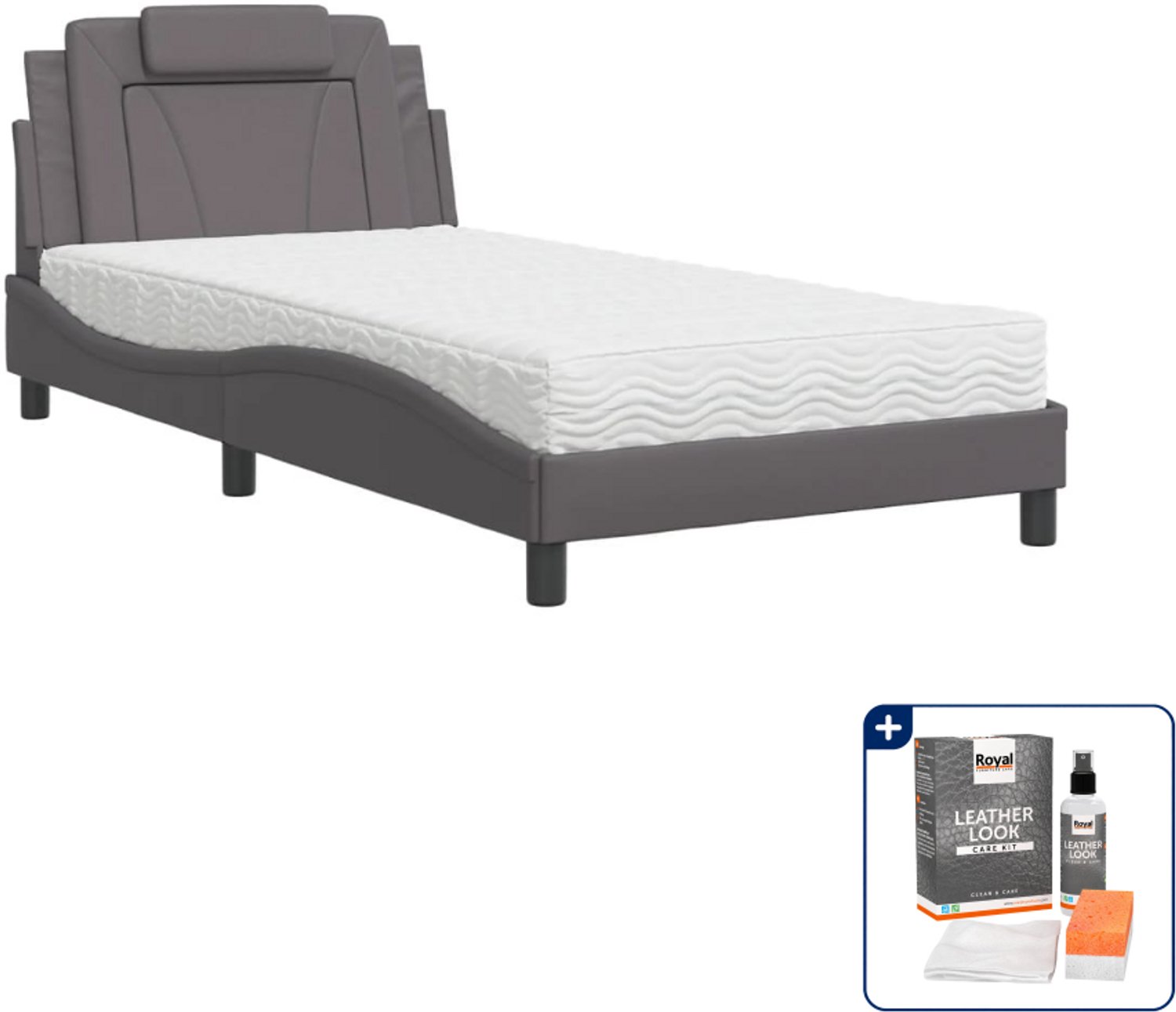 vidaXL bed Viana met matras - 100 x 200 cm - kunstleer - grijs - Inclusief onderhoudsset voor kunstleer 150 ml