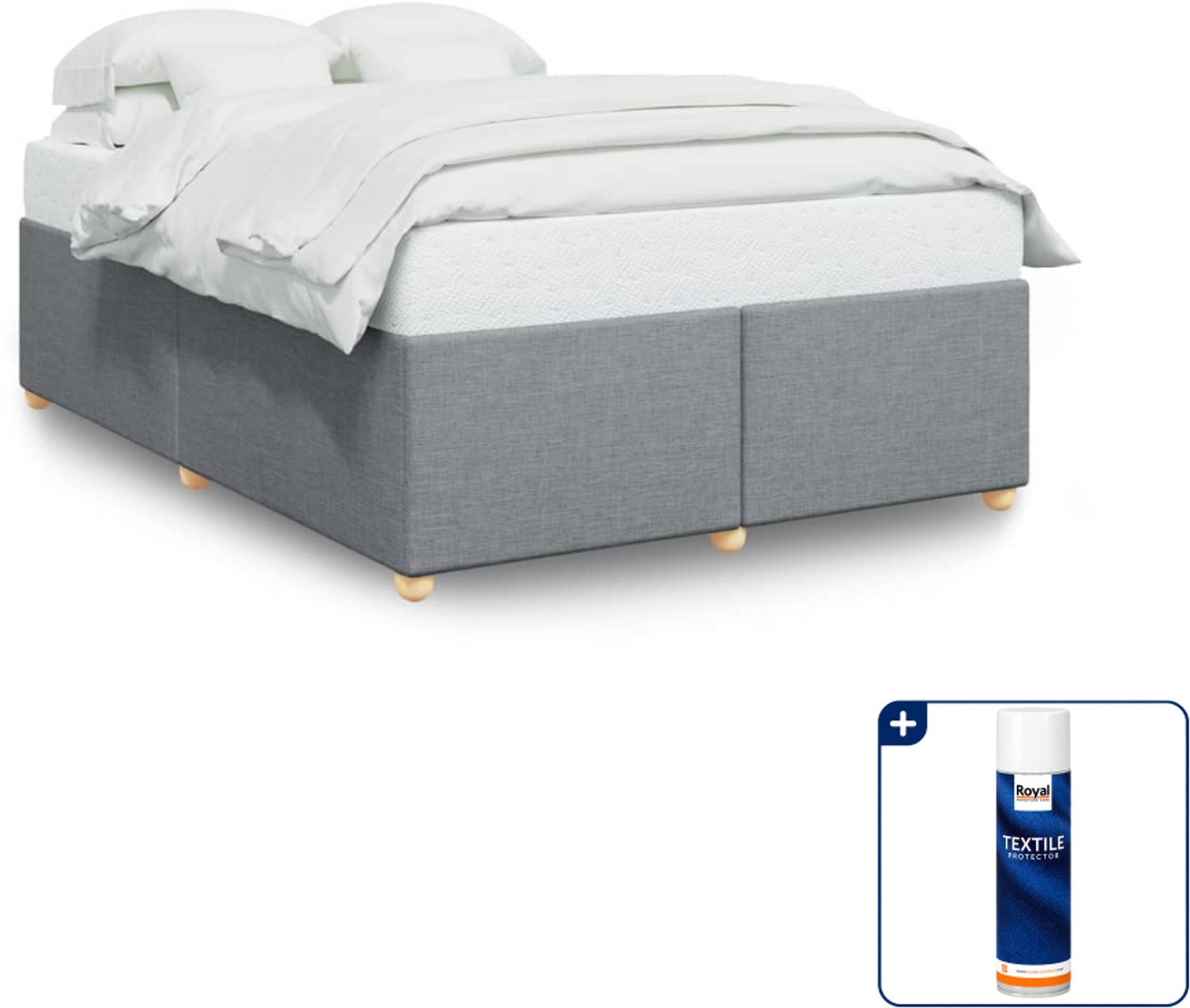 vidaXL Queensize bedframe - 160 x 200 cm - stof - lichtgrijs - Inclusief textielbeschermer 500 ml