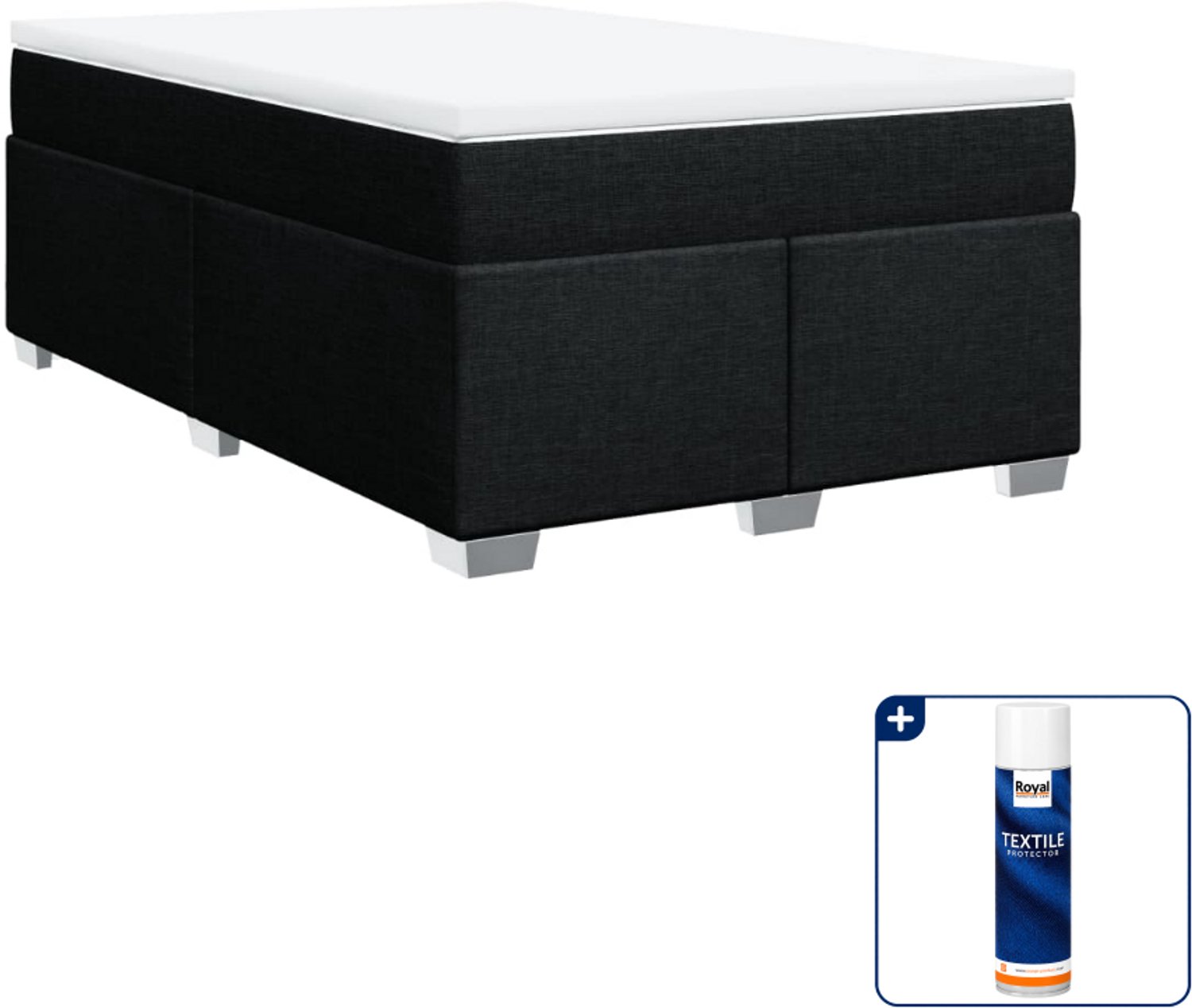 vidaXL boxspring met matras - 120 x 190 cm - stof - zwart - Inclusief textielbeschermer 500 ml