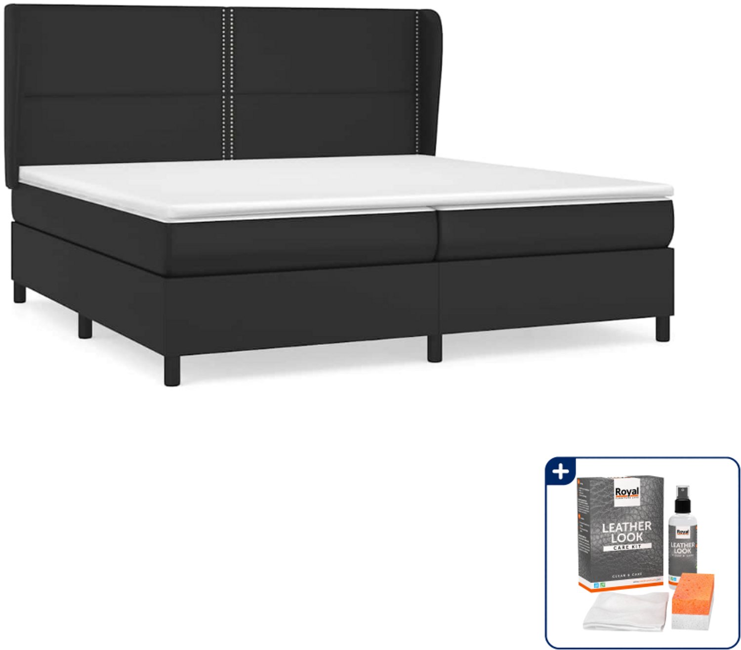 vidaXL boxspring met matras - super kingsize - 200 x 200 cm - zwart - Inclusief onderhoudsset voor kunstleer 150 ml
