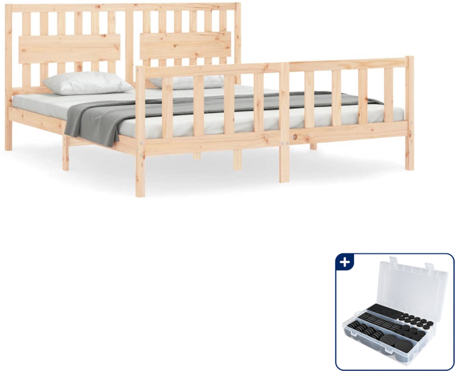 vidaXL bedframe - Kingsize 180 x 200 cm - massief grenenhout - Inclusief antikrasvilt 177-delig Bruin