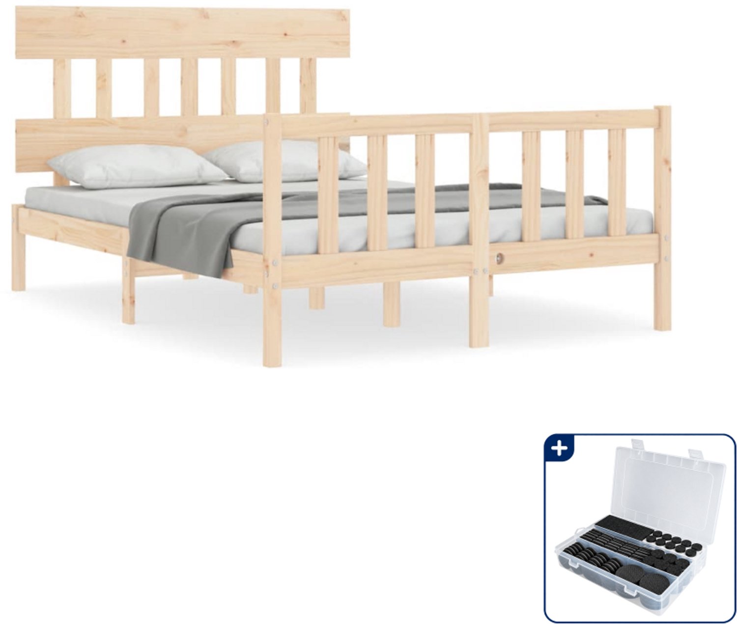 vidaXL Bedframe Small double - 140 x 200 cm - massief grenenhout - Inclusief antikrasvilt 177-delig Bruin