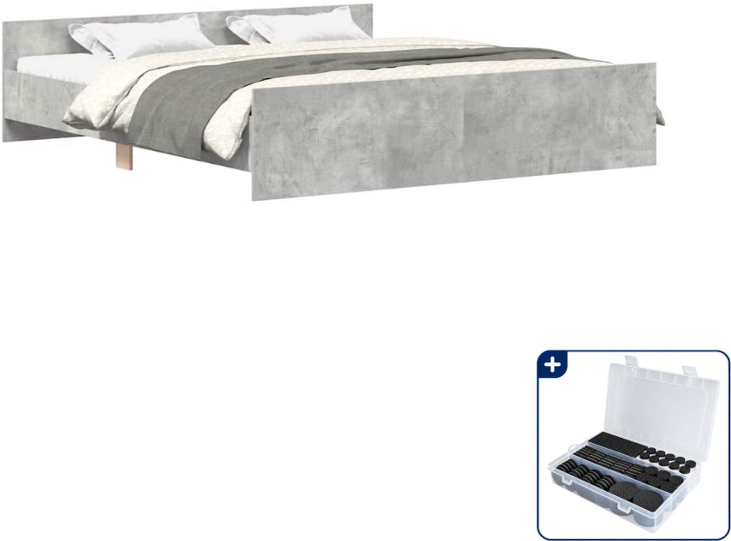 vidaXL bedframe - Queensize - 160 x 200 cm - betongrijs - Inclusief antikrasvilt 177-delig bruin