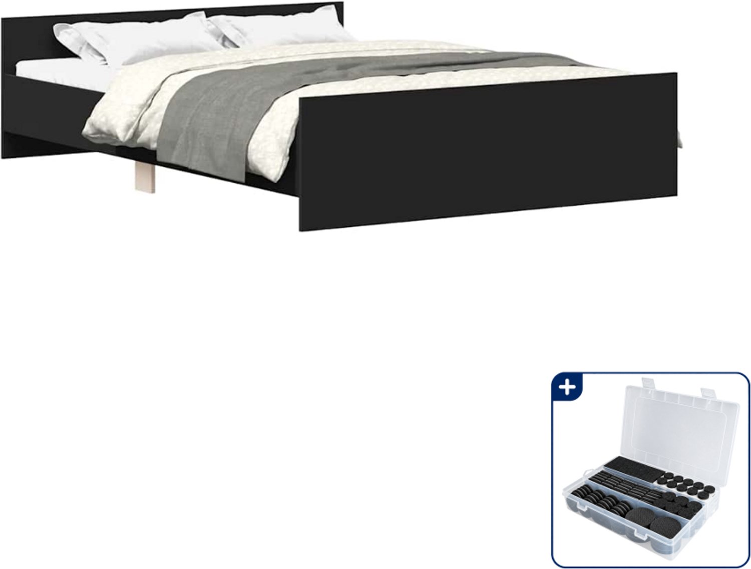 vidaXL bedframe - 120 x 190 cm - zwart - Inclusief antikrasvilt 177-delig Grijs