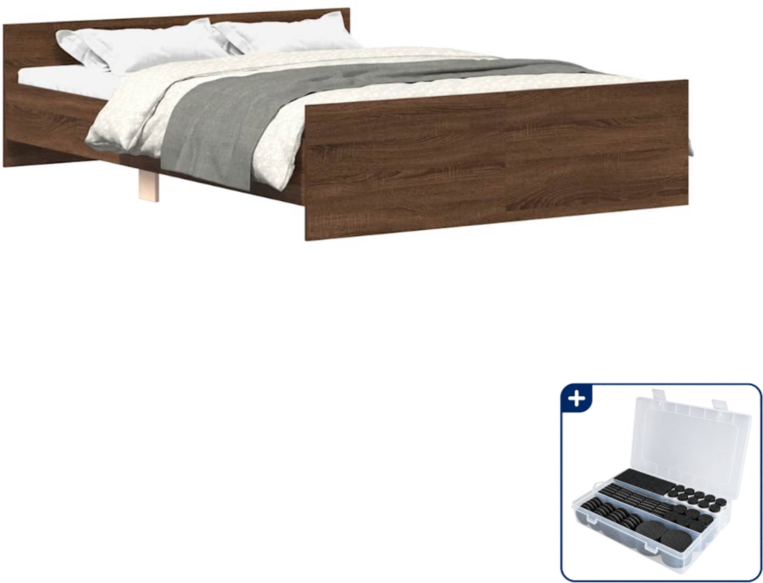 vidaXL bedframe - 120 x 190 cm - bruineiken - Inclusief antikrasvilt 177-delig Wit