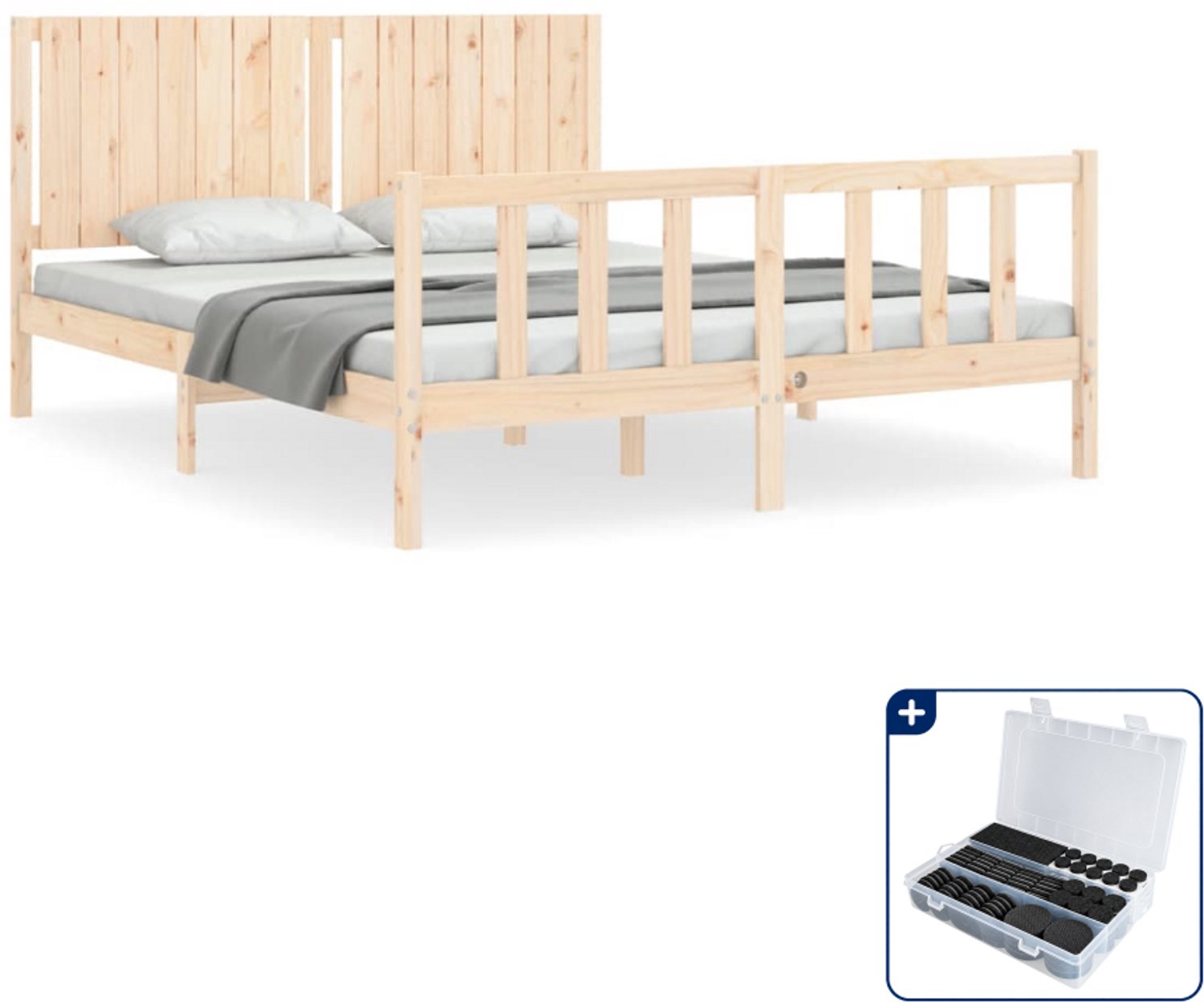 vidaXL Queensize bedframe 160 x 200 cm - massief grenenhout - Inclusief antikrasvilt 177-delig Bruin