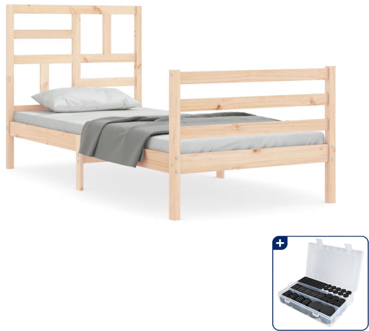 vidaXL bedframe met hoofdbord - 100 x 200 cm - massief grenenhout - Inclusief antikrasvilt 177-delig Bruin