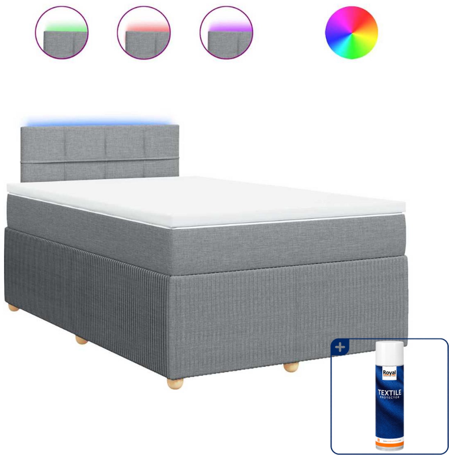 vidaXL Boxspring met matras - 120 x 190 cm - stof - lichtgrijs - Inclusief textielbeschermer 500 ml