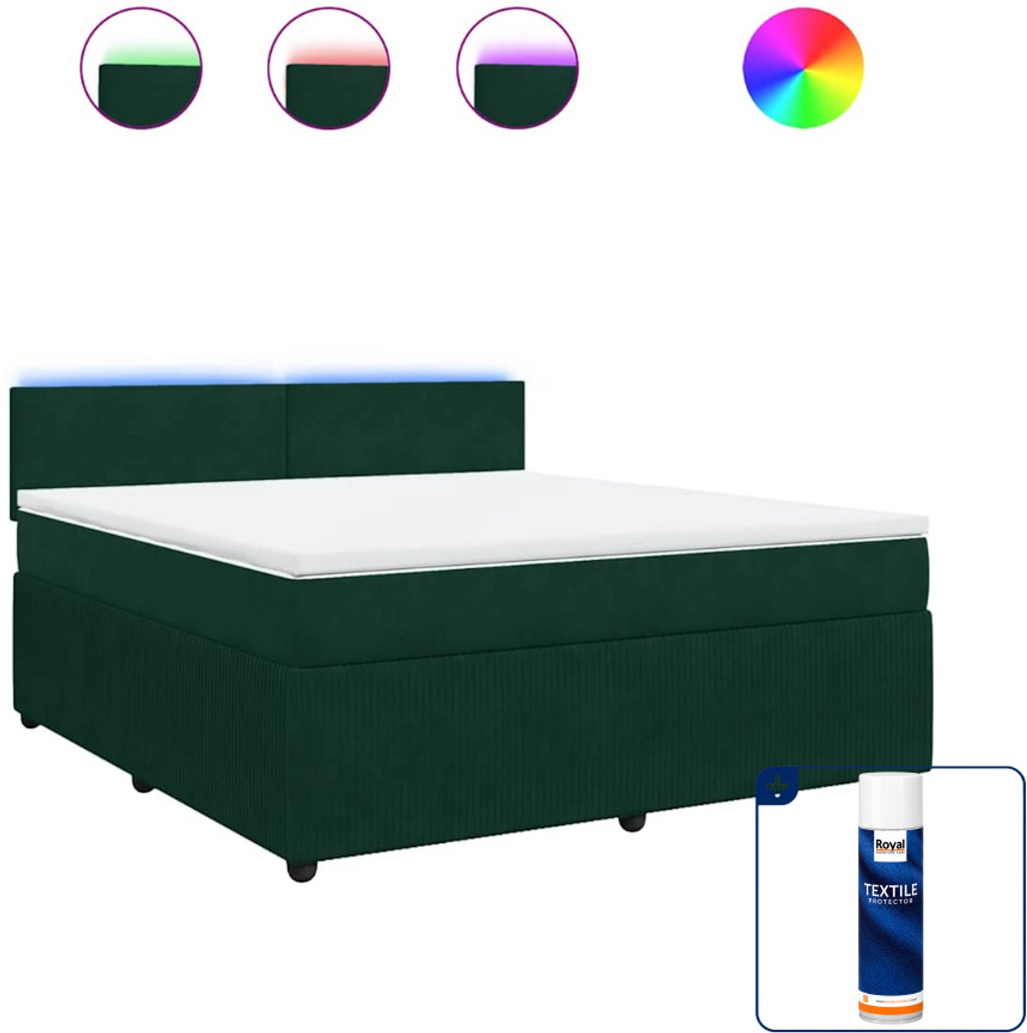 vidaXL Kingsize boxspring met matras - 180 x 200 cm - fluweel - donkergroen - Inclusief textielbeschermer 500 ml