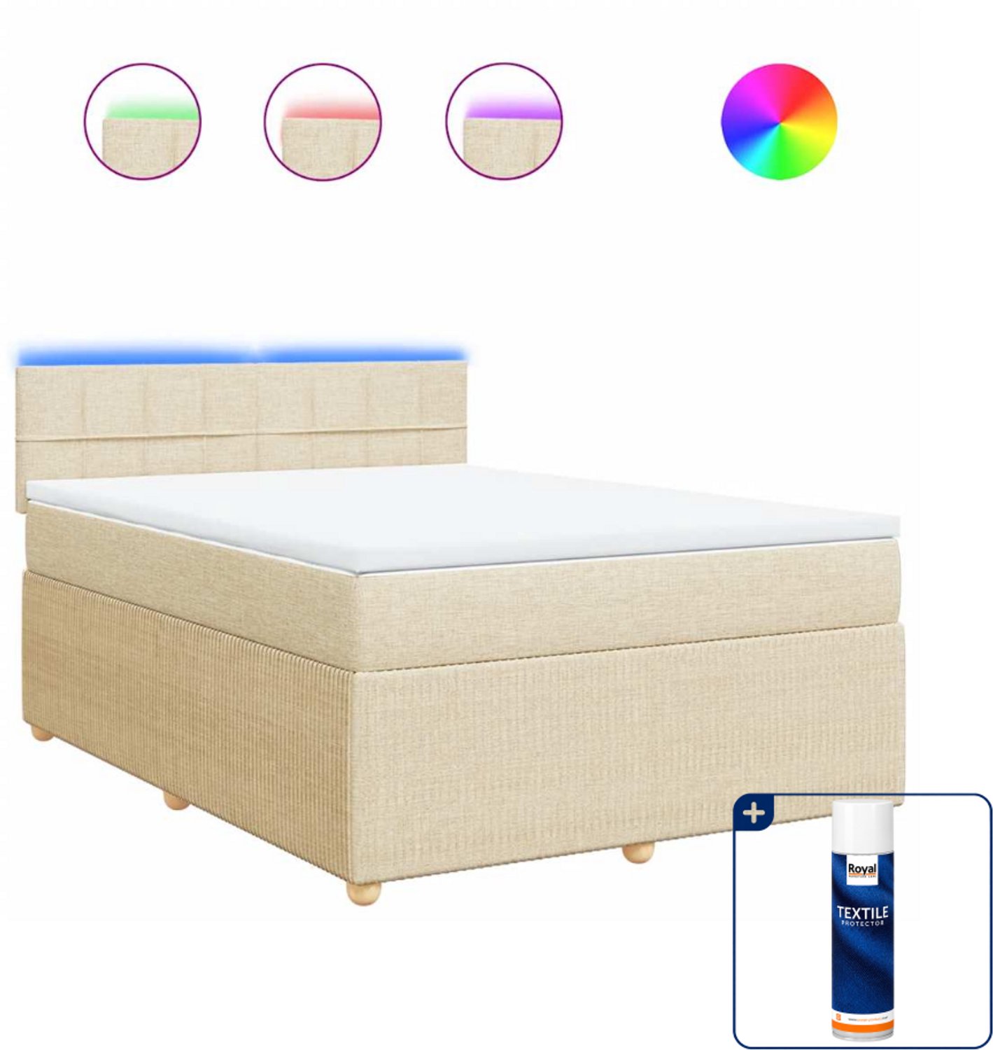 vidaXL queensize boxspring met matras - 160 x 200 cm - crème - Inclusief textielbeschermer 500 ml
