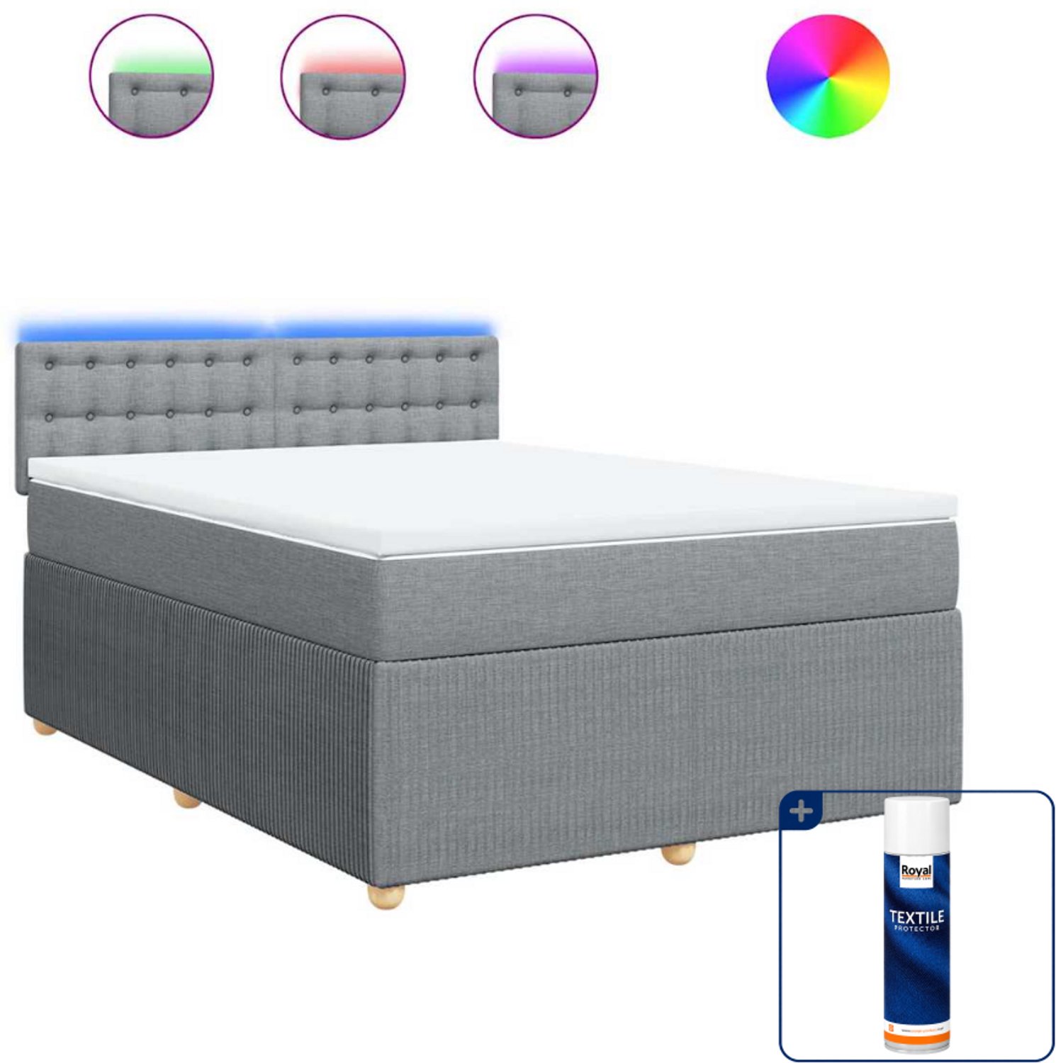 vidaXL Queensize boxspring met matras - 160 x 200 cm - lichtgrijs - Inclusief textielbeschermer 500 ml