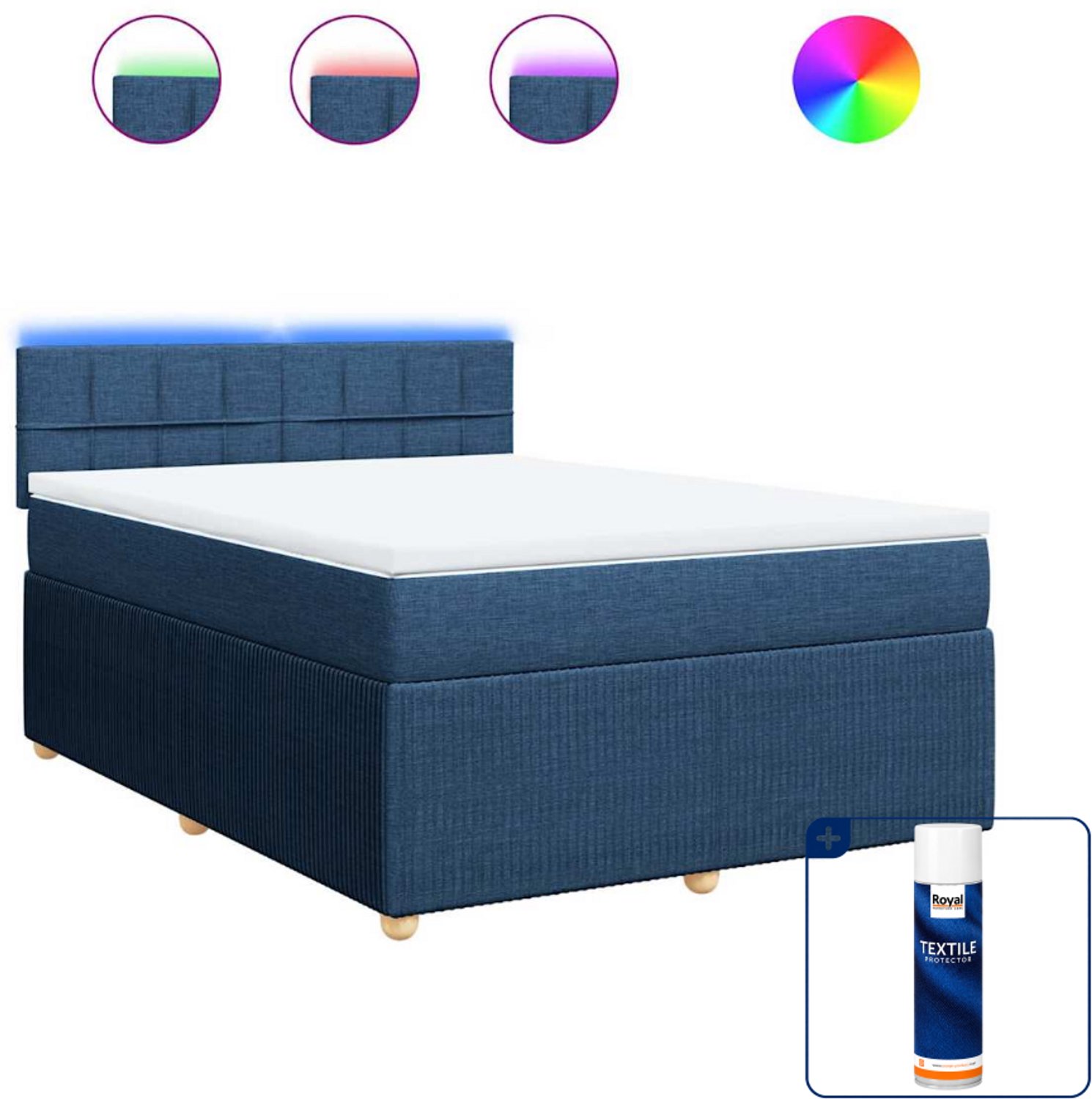 vidaXL boxspring met matras - Queensize - 160 x 200 cm - blauw - Inclusief textielbeschermer 500 ml