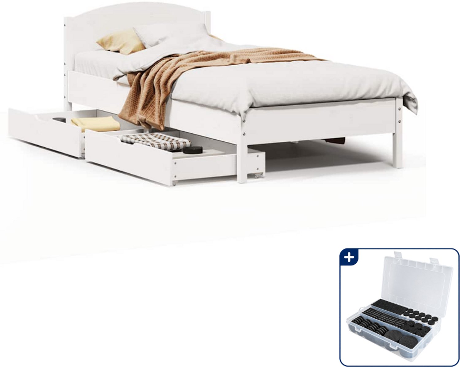 vidaXL bedframe - 100 x 200 cm - massief grenenhout - wit - Inclusief antikrasvilt 177-delig Bruin