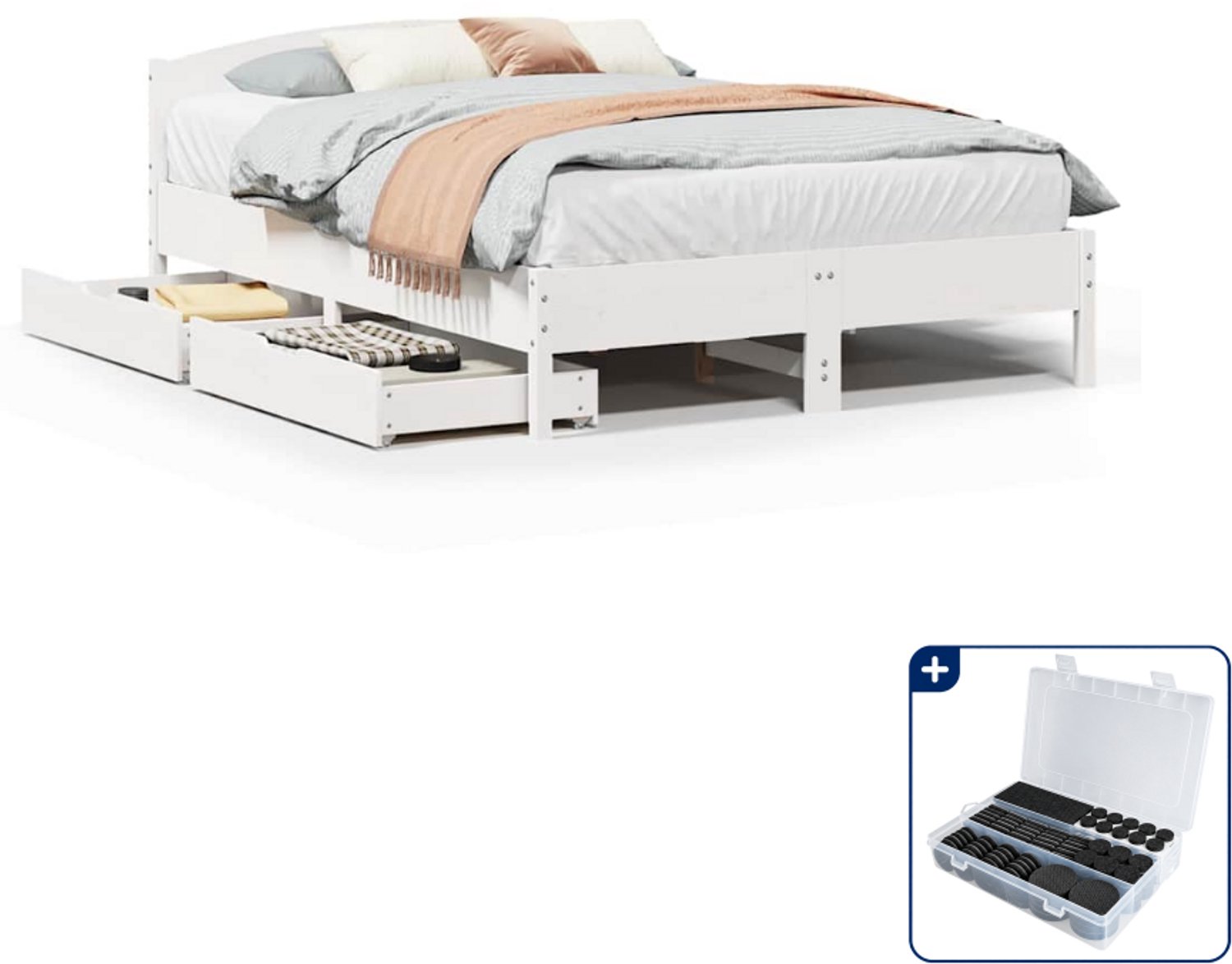 vidaXL bedframe Queensize - 160 x 200 cm - wit - Inclusief antikrasvilt 177-delig Bruin