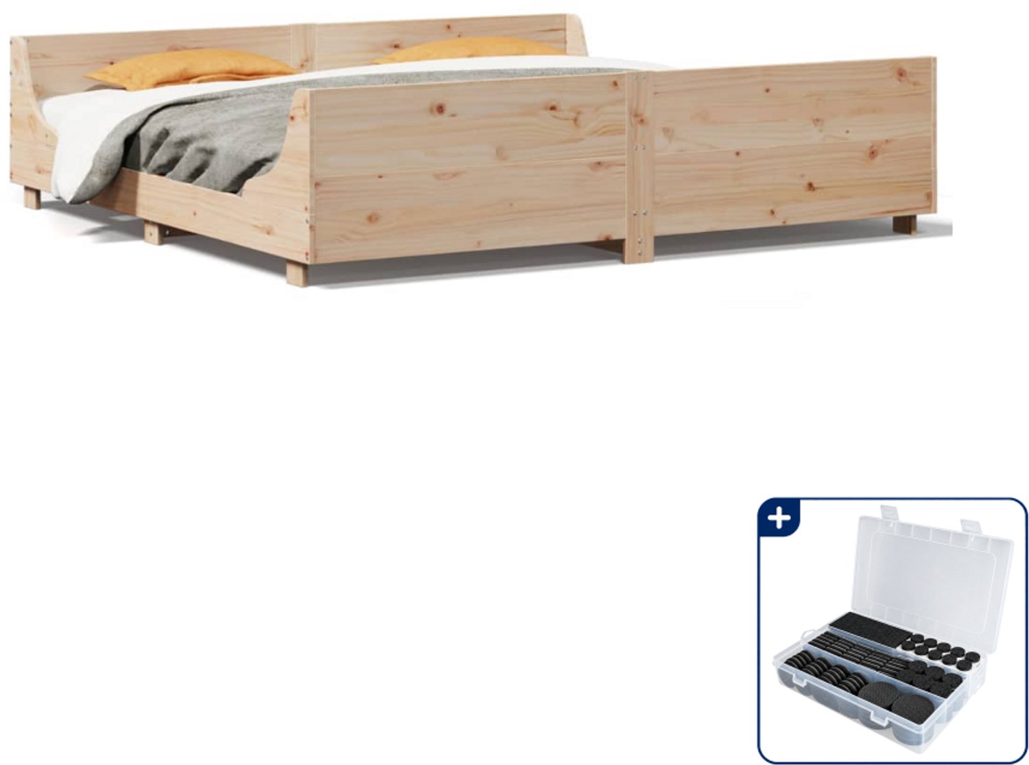vidaXL bedframe - 200 x 200 cm - massief grenenhout - Inclusief antikrasvilt 177-delig Bruin