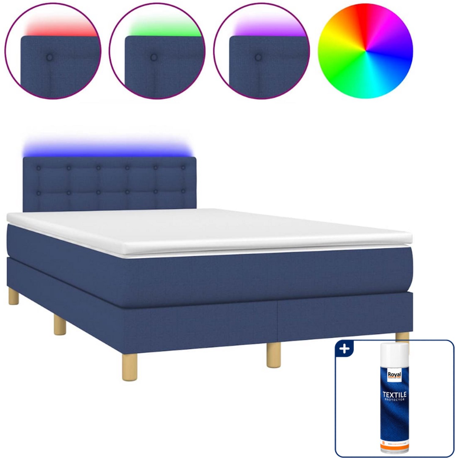 vidaXL boxspring met matras en led - 120 x 200 cm - blauw - Inclusief textielbeschermer 500 ml