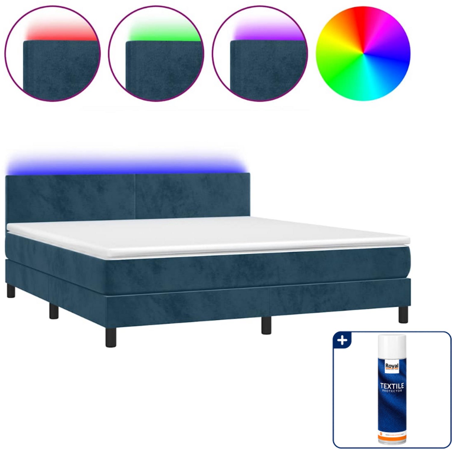 vidaXL boxspring met matras en LED - queensize 160x200 cm - fluweel - Inclusief textielbeschermer 500 ml Blauw