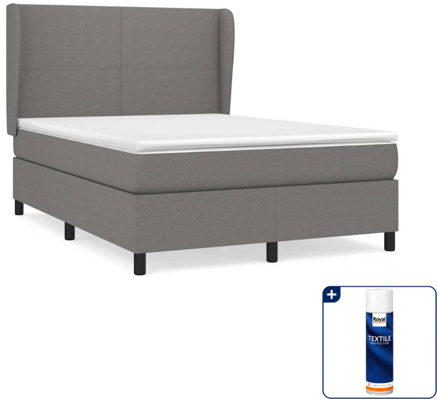 vidaXL boxspring met matras 140 x 190 cm - stof - donkergrijs - Inclusief textielbeschermer 500 ml