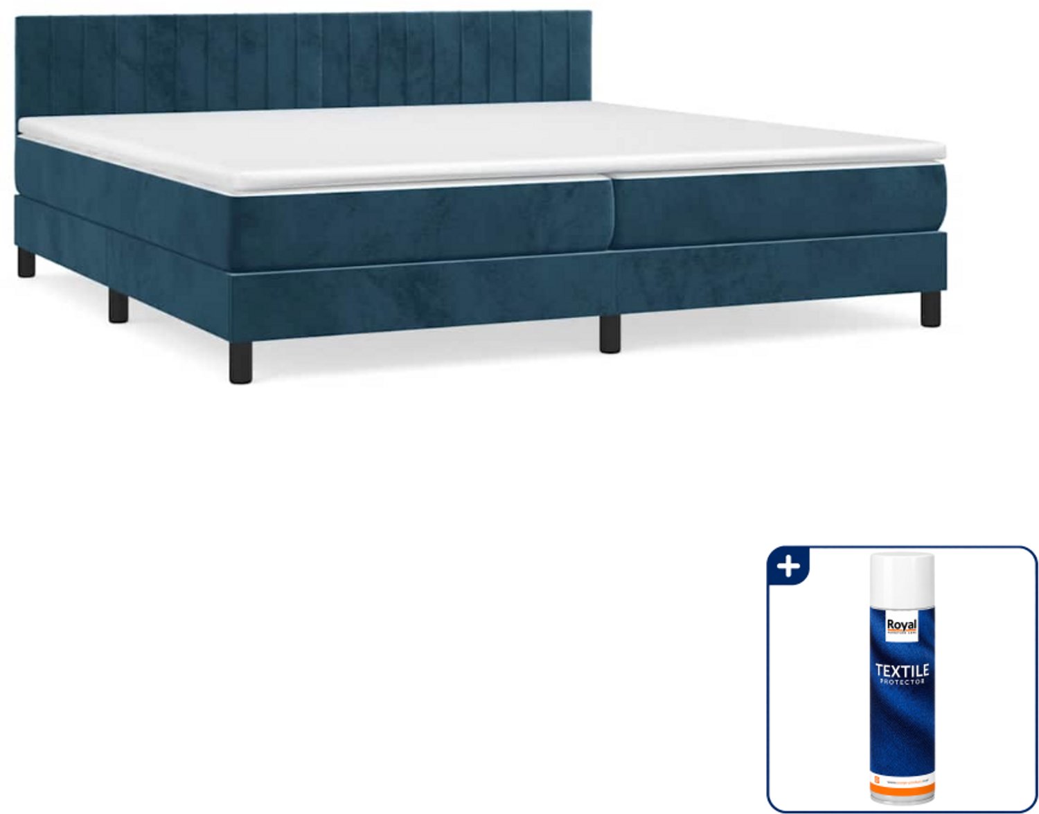 vidaXL boxspring met matras - Super kingsize - 200 x 200 cm - fluweel - donkerblauw - Inclusief textielbeschermer 500 ml