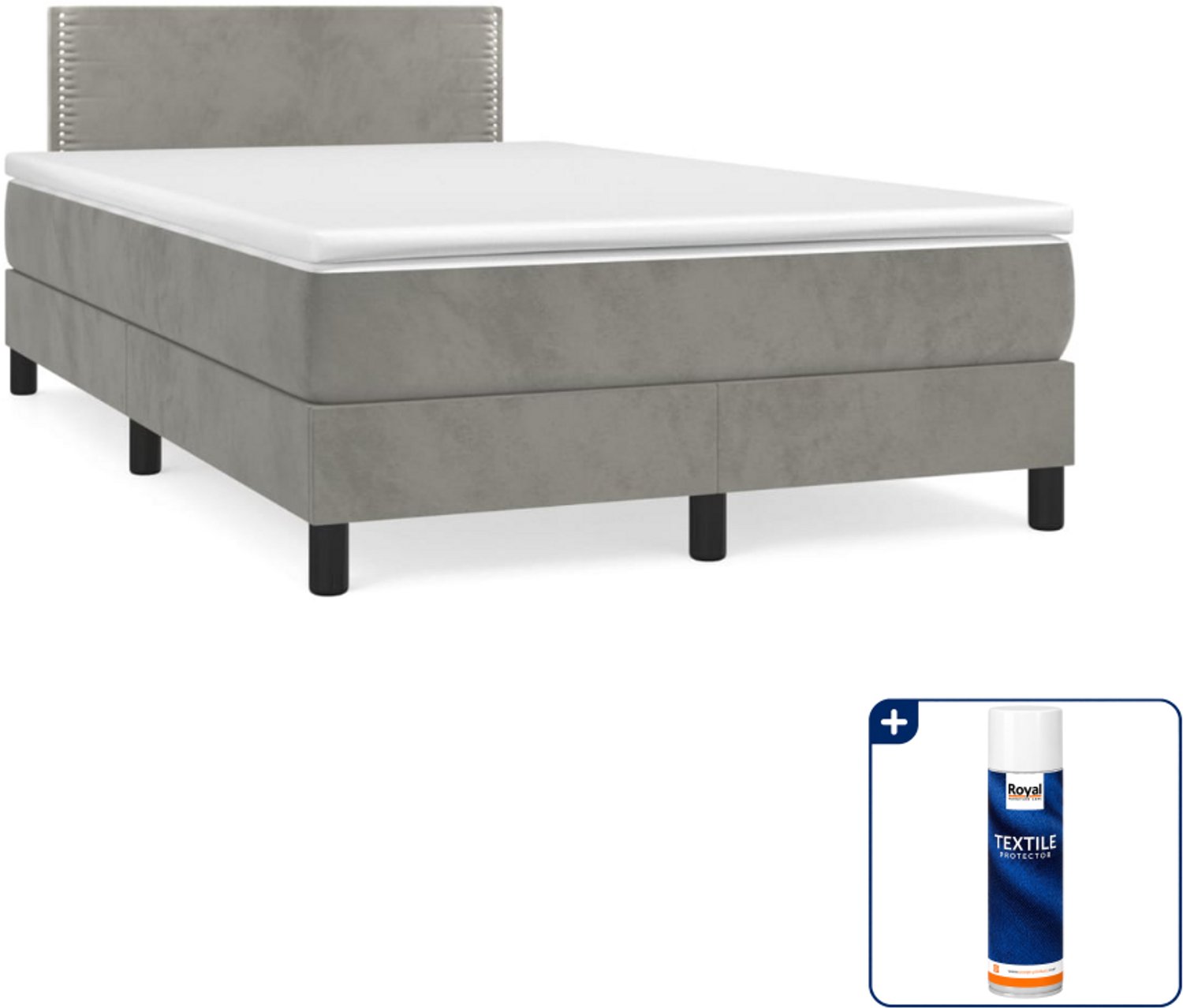 vidaXL boxspring met matras 120 x 200 cm - fluweel - lichtgrijs - Inclusief textielbeschermer 500 ml