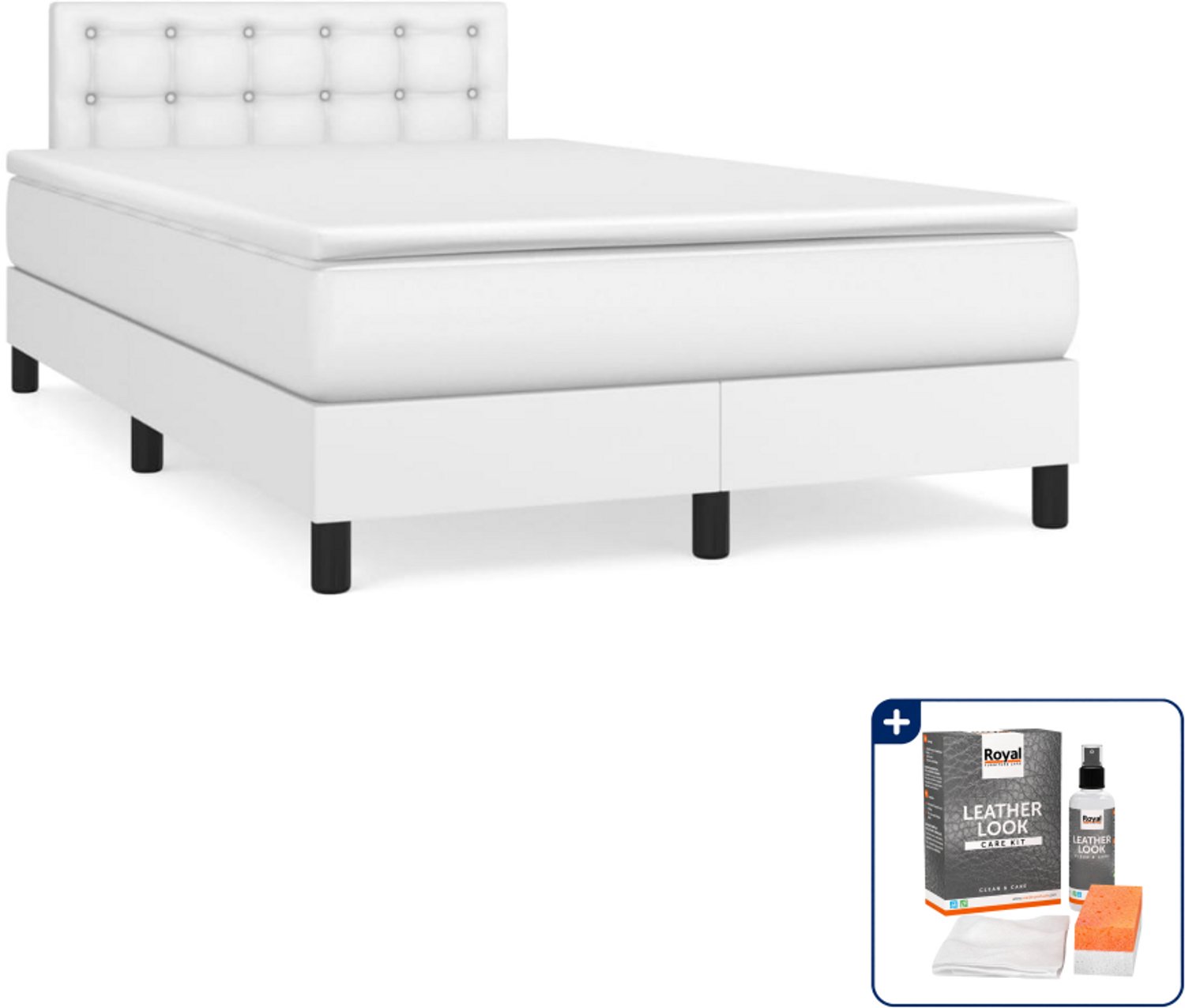 vidaXL boxspring met matras 120 x 200 cm - kunstleer - wit - Inclusief onderhoudsset voor kunstleer 150 ml