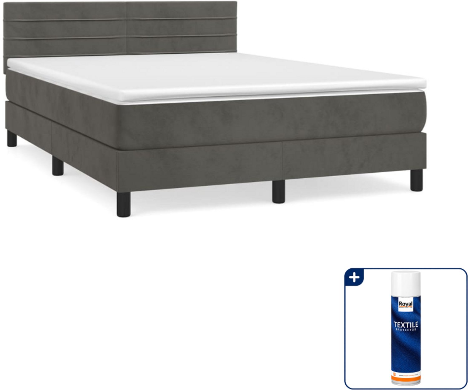 vidaXL Boxspring Small double - 140 x 200 cm - fluweel - donkergrijs - Inclusief textielbeschermer 500 ml