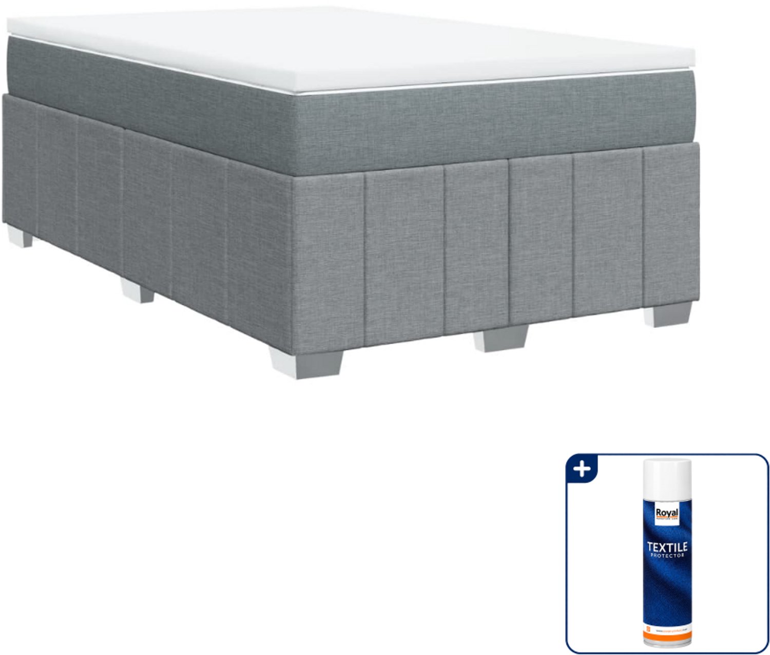 vidaXL boxspring met matras - 120 x 190 cm - lichtgrijs - Inclusief textielbeschermer 500 ml