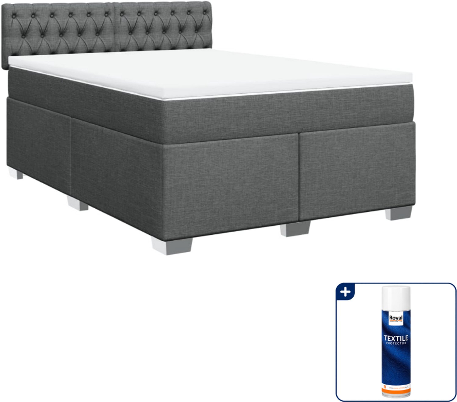 vidaXL boxspring met matras - 140 x 190 cm - stof - donkergrijs - Inclusief textielbeschermer 500 ml