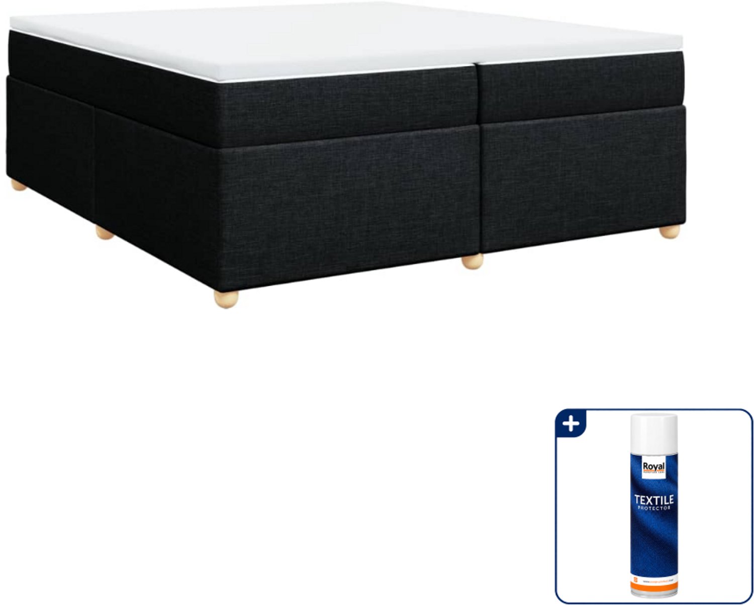 vidaXL Super kingsize boxspring met matras - 200 x 200 cm - zwart - Inclusief textielbeschermer 500 ml