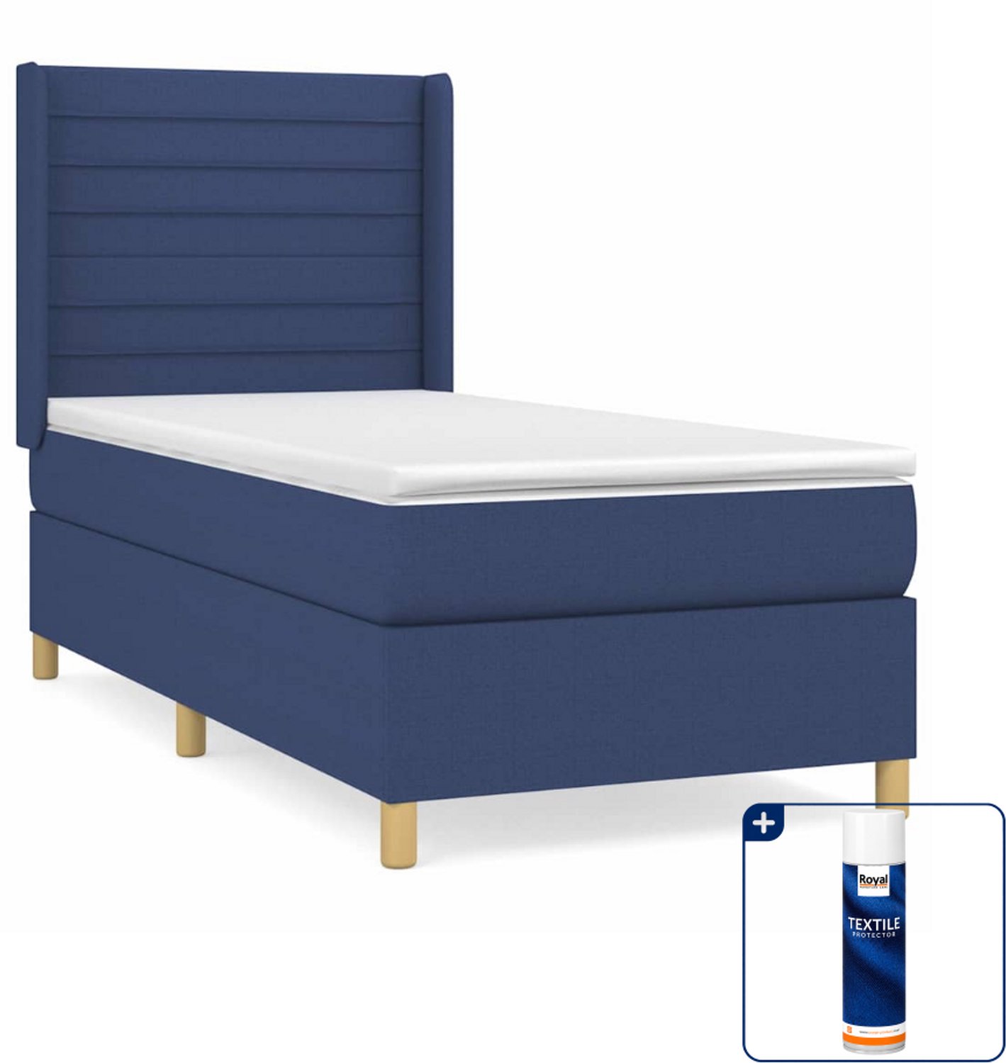 vidaXL boxspring met matras - 100 x 200 cm - stof - blauw - Inclusief textielbeschermer 500 ml