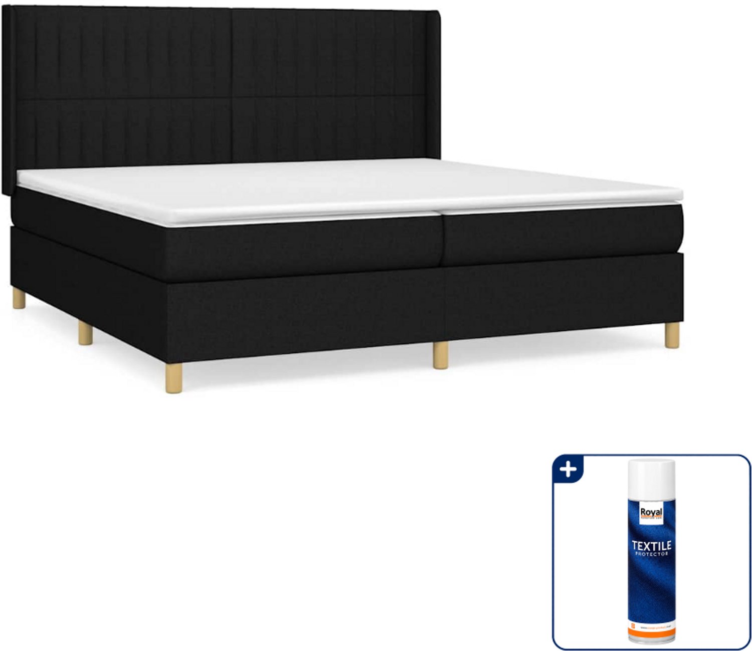 vidaXL boxspring met matras - super kingsize - 200 x 200 cm - zwart - Inclusief textielbeschermer 500 ml