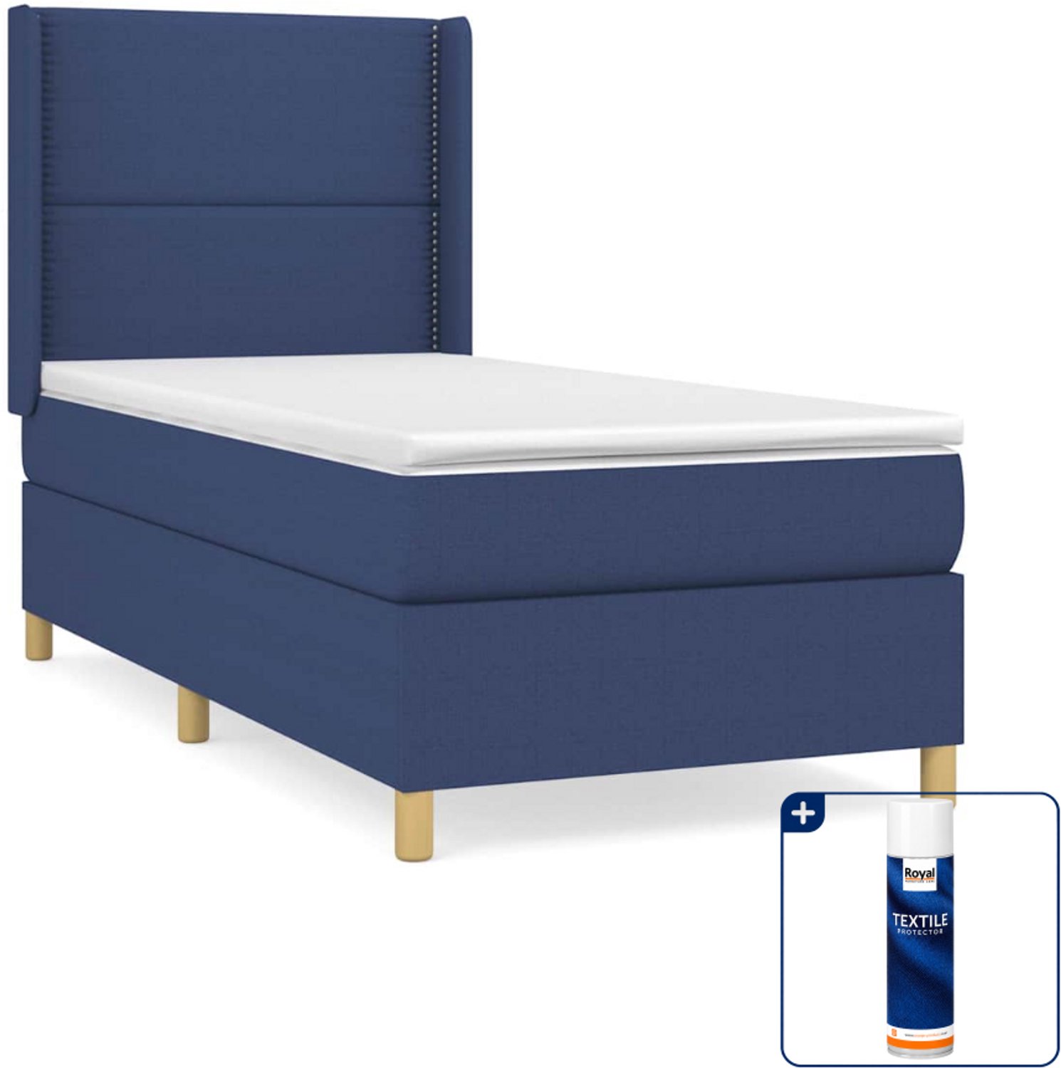 vidaXL boxspring met matras 90 x 190 cm - stof - blauw - Inclusief textielbeschermer 500 ml