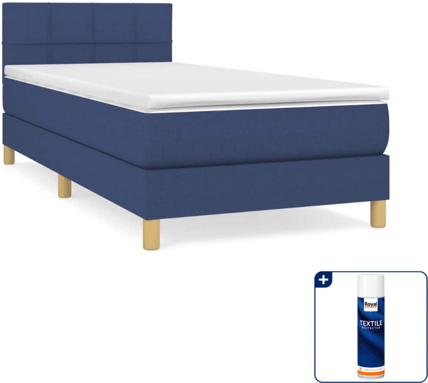 vidaXL boxspring met matras - 80 x 200 cm - stof - blauw - Inclusief textielbeschermer 500 ml