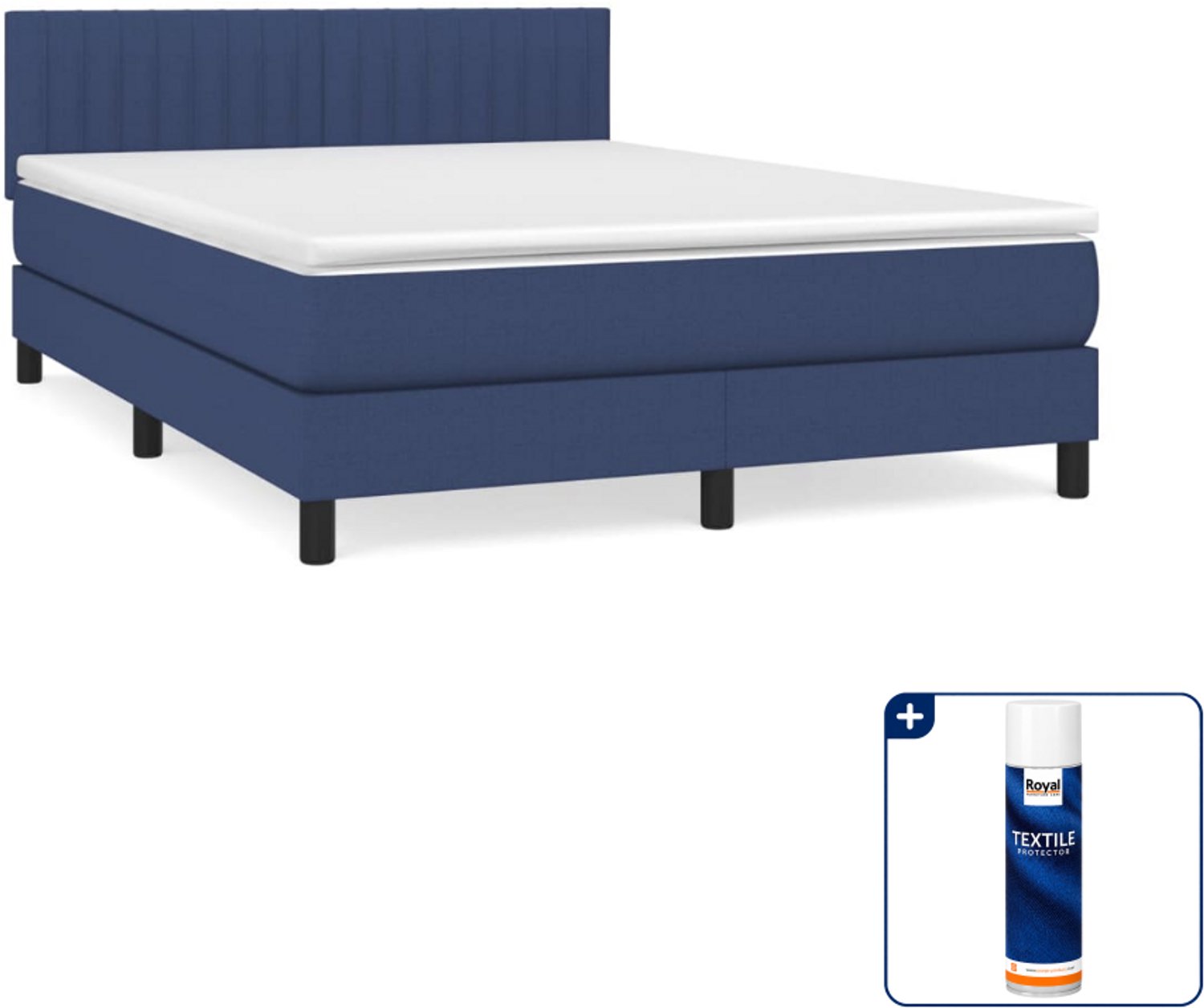 vidaXL boxspring met matras 140 x 190 cm - stof - blauw - Inclusief textielbeschermer 500 ml