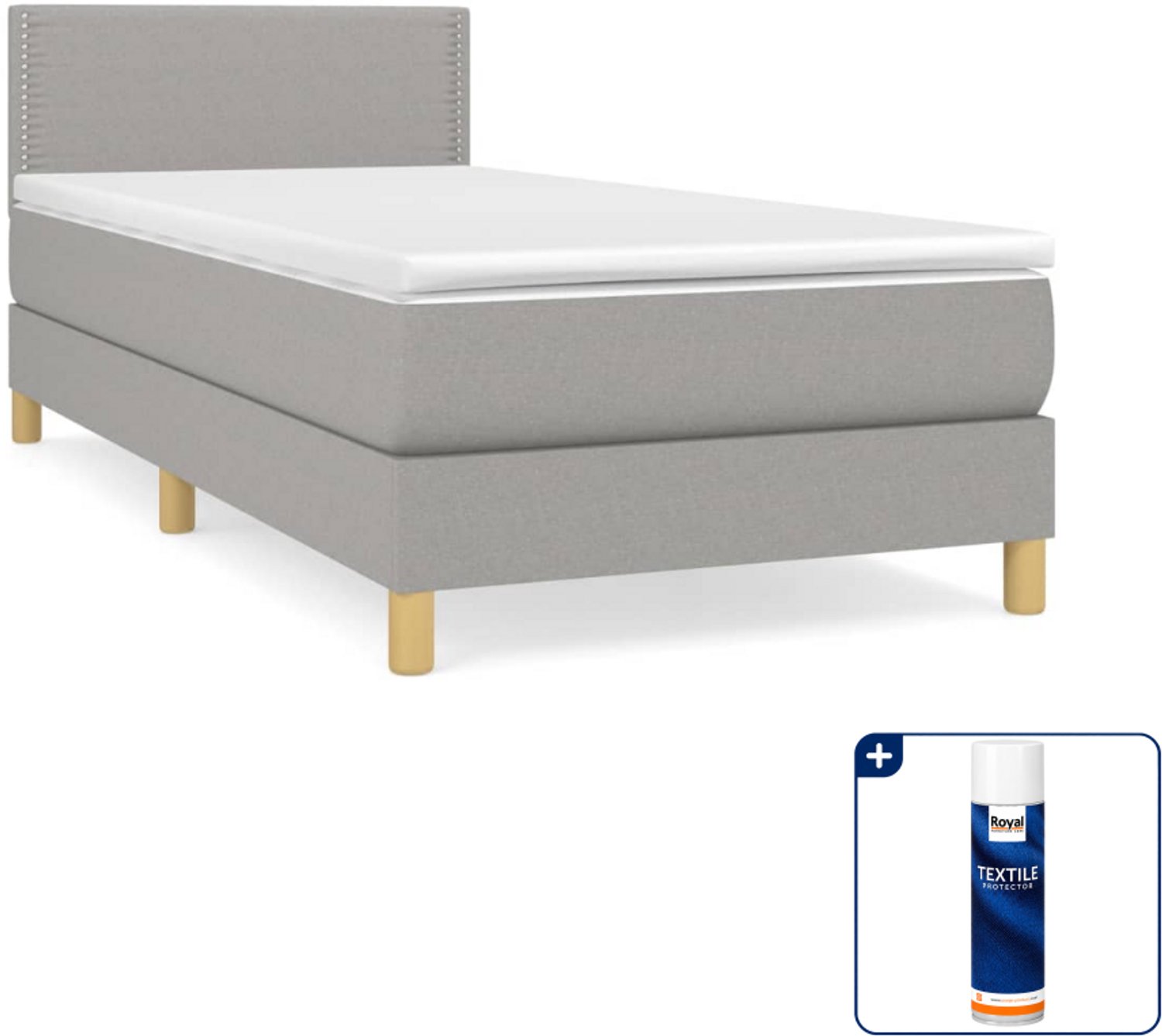 vidaXL boxspring met matras - 100 x 200 cm - lichtgrijs - Inclusief textielbeschermer 500 ml