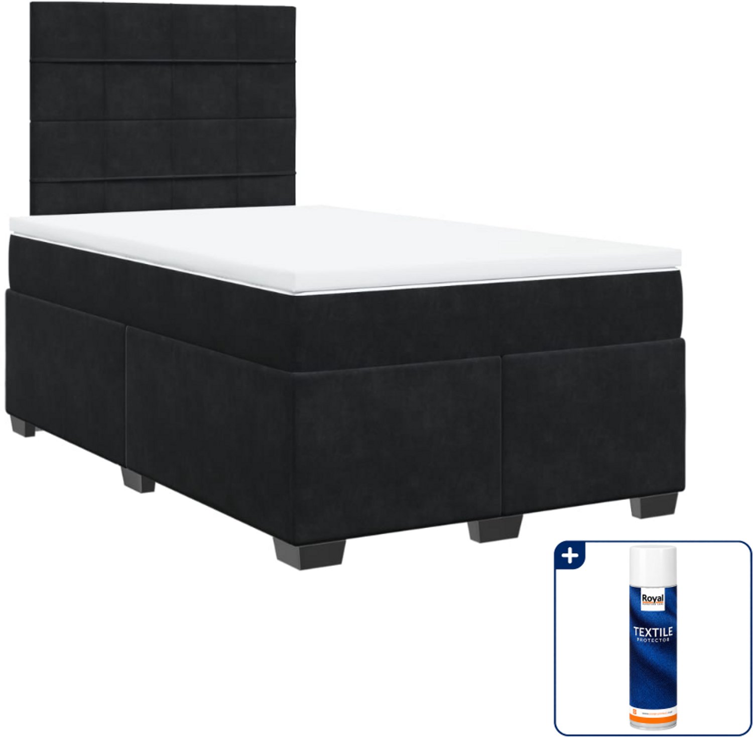 vidaXL boxspring met matras 120 x 190 cm - fluweel - zwart - Inclusief textielbeschermer 500 ml