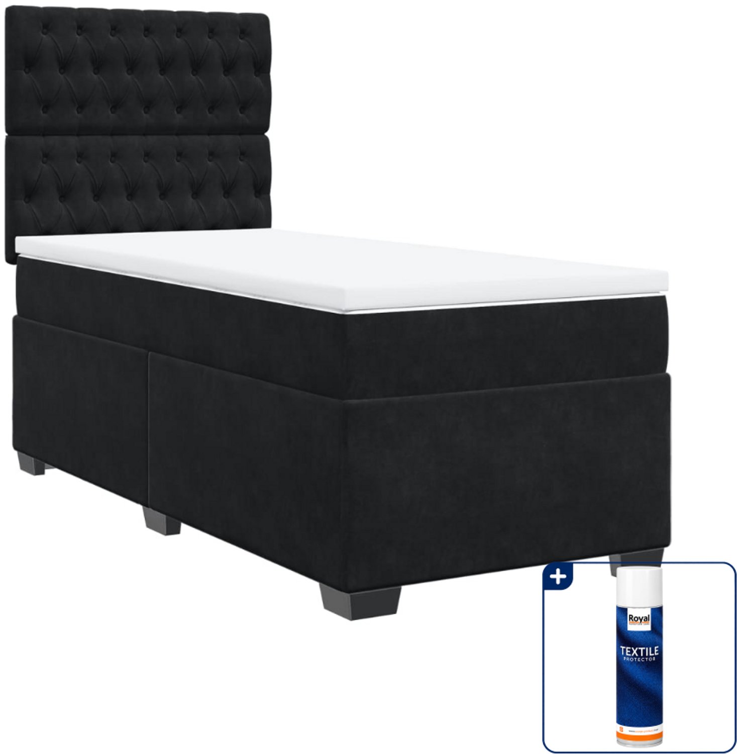 vidaXL boxspring met matras - 100 x 200 cm - fluweel - zwart - Inclusief textielbeschermer 500 ml