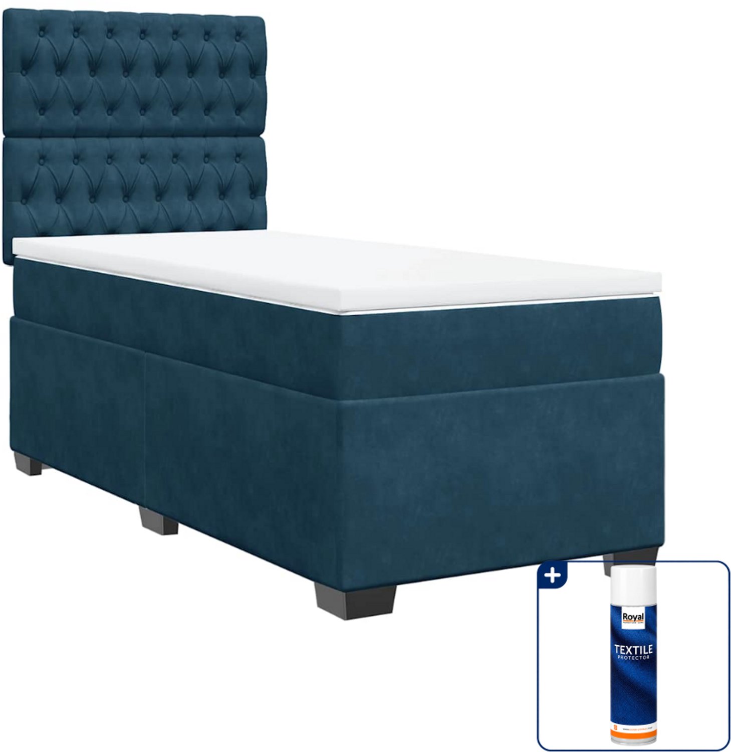 vidaXL boxspring met matras - 80 x 200 cm - donkerblauw - Inclusief textielbeschermer 500 ml